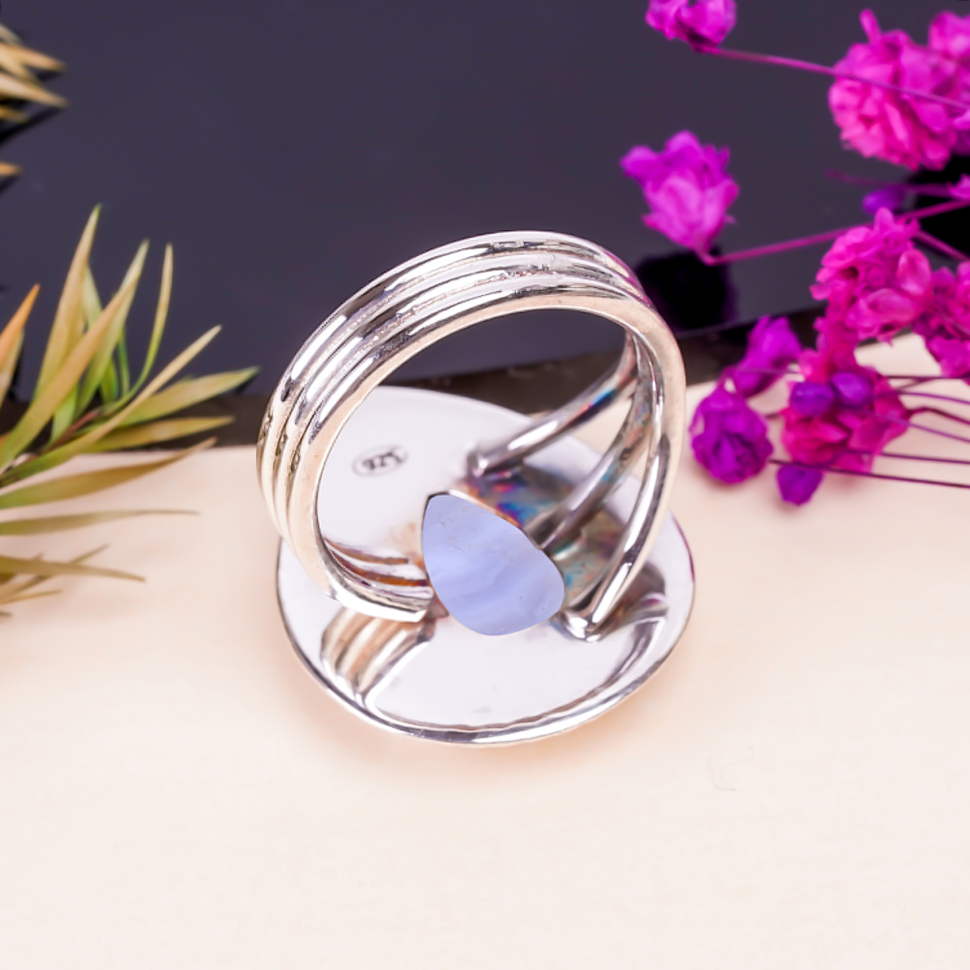 Blue Lace Agate - Namibia Gemstone 925 Sterling Silver Ring