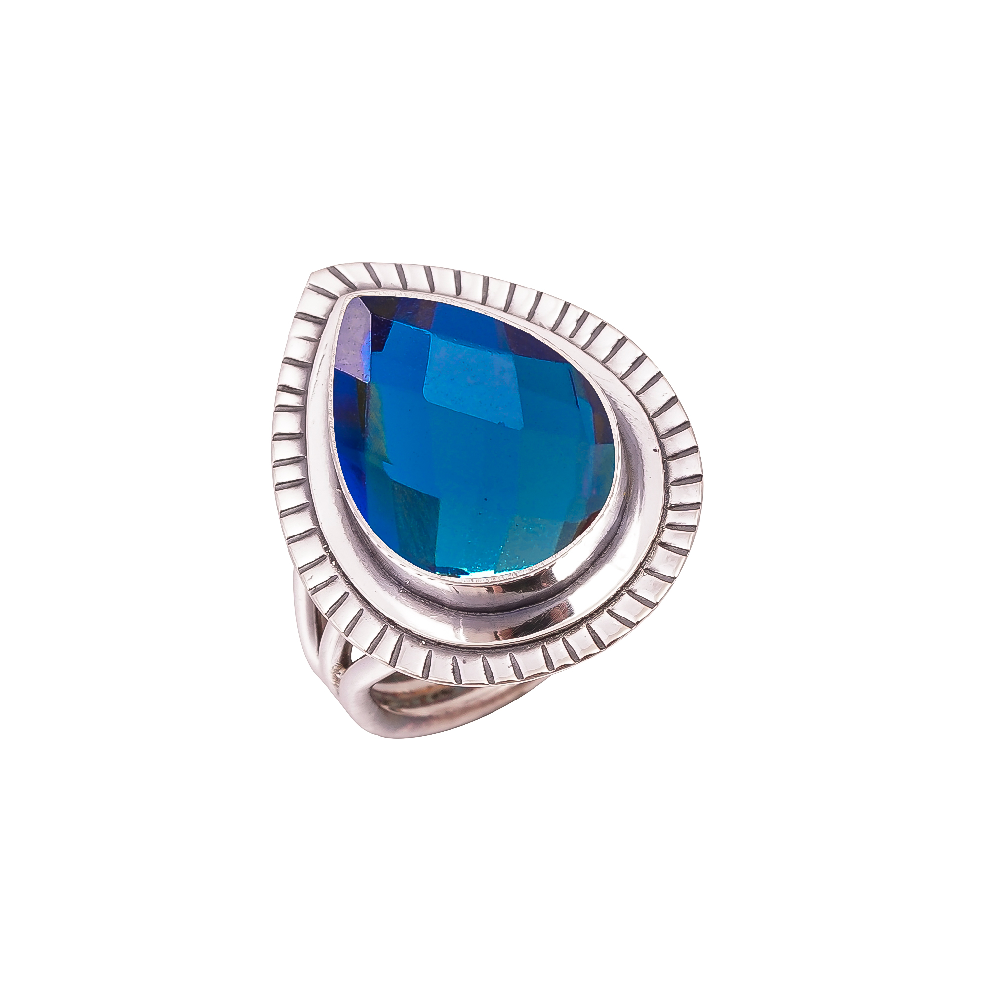Black Rainbow Mystic Fire Topaz - Simulated Gemstone 925 Sterling Silver Ring