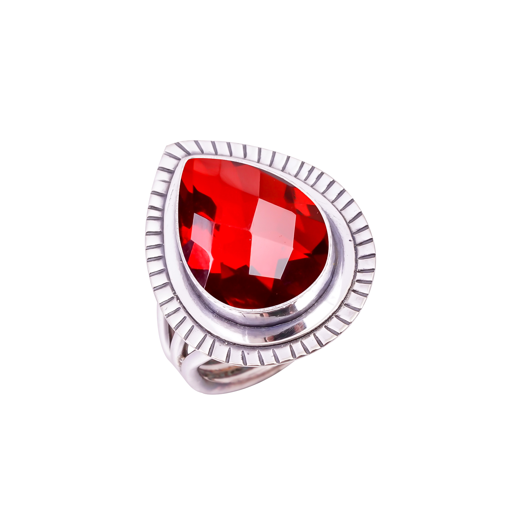 Red Garnet - Simulated Gemstone 925 Sterling Silver Ring