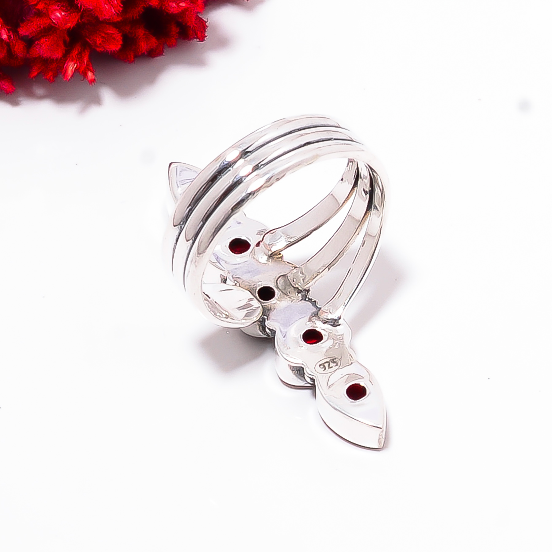 Red Garnet - Simulated  & Red Garnet - Simulated 925 Sterling Silver Ring