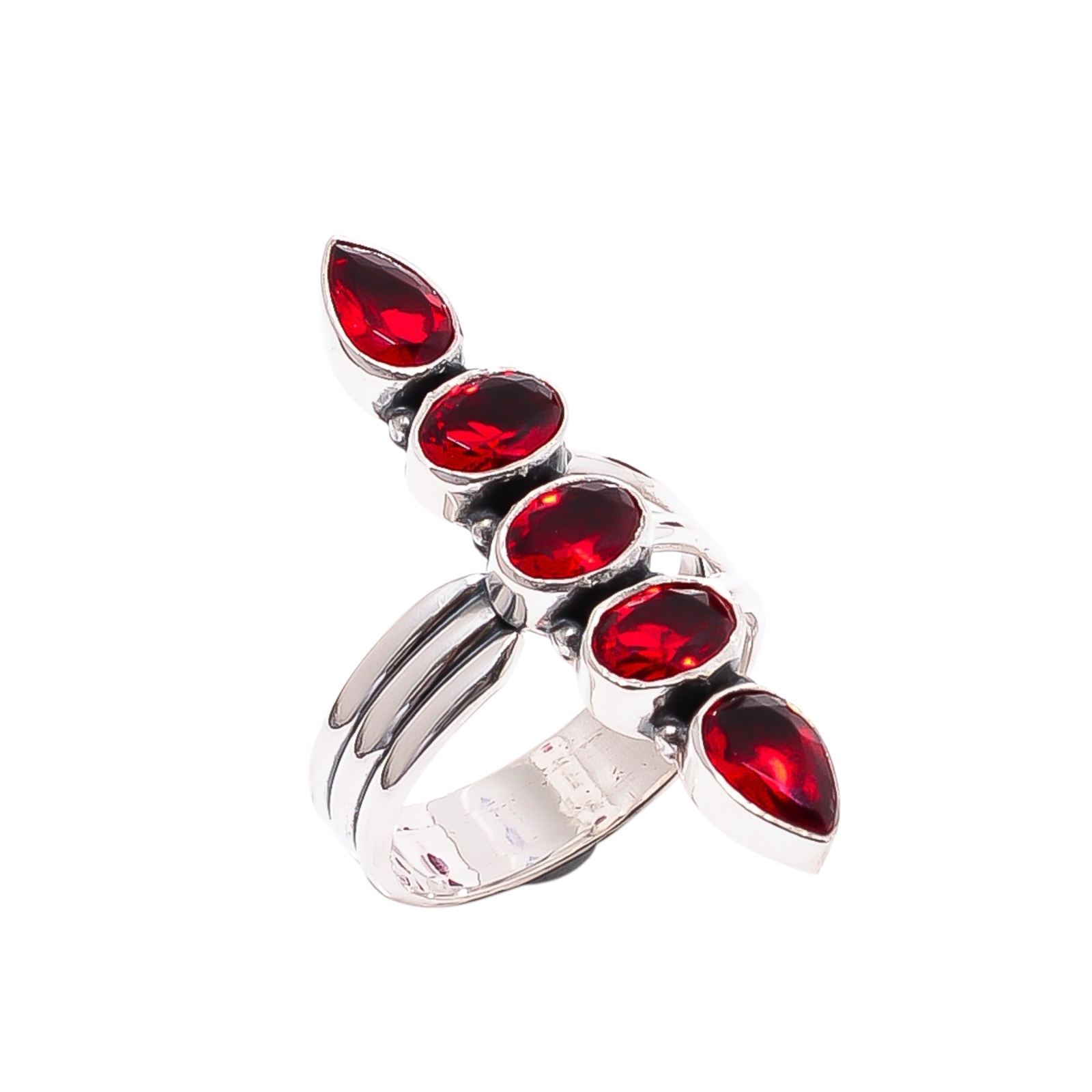 Red Garnet - Simulated  & Red Garnet - Simulated 925 Sterling Silver Ring