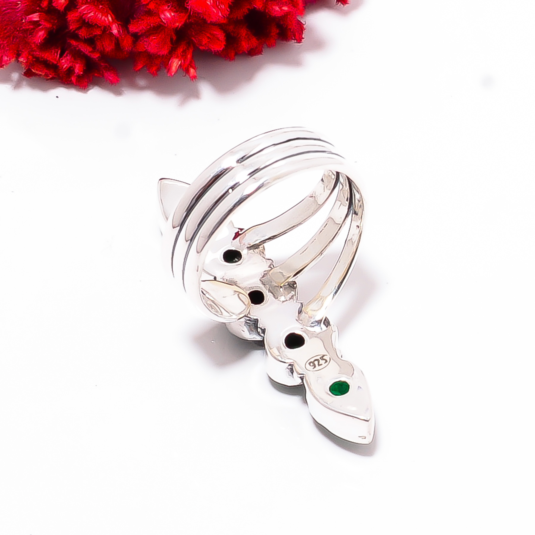 Malachite - Congo  & Chrome Diopside - Simulated 925 Sterling Silver Ring