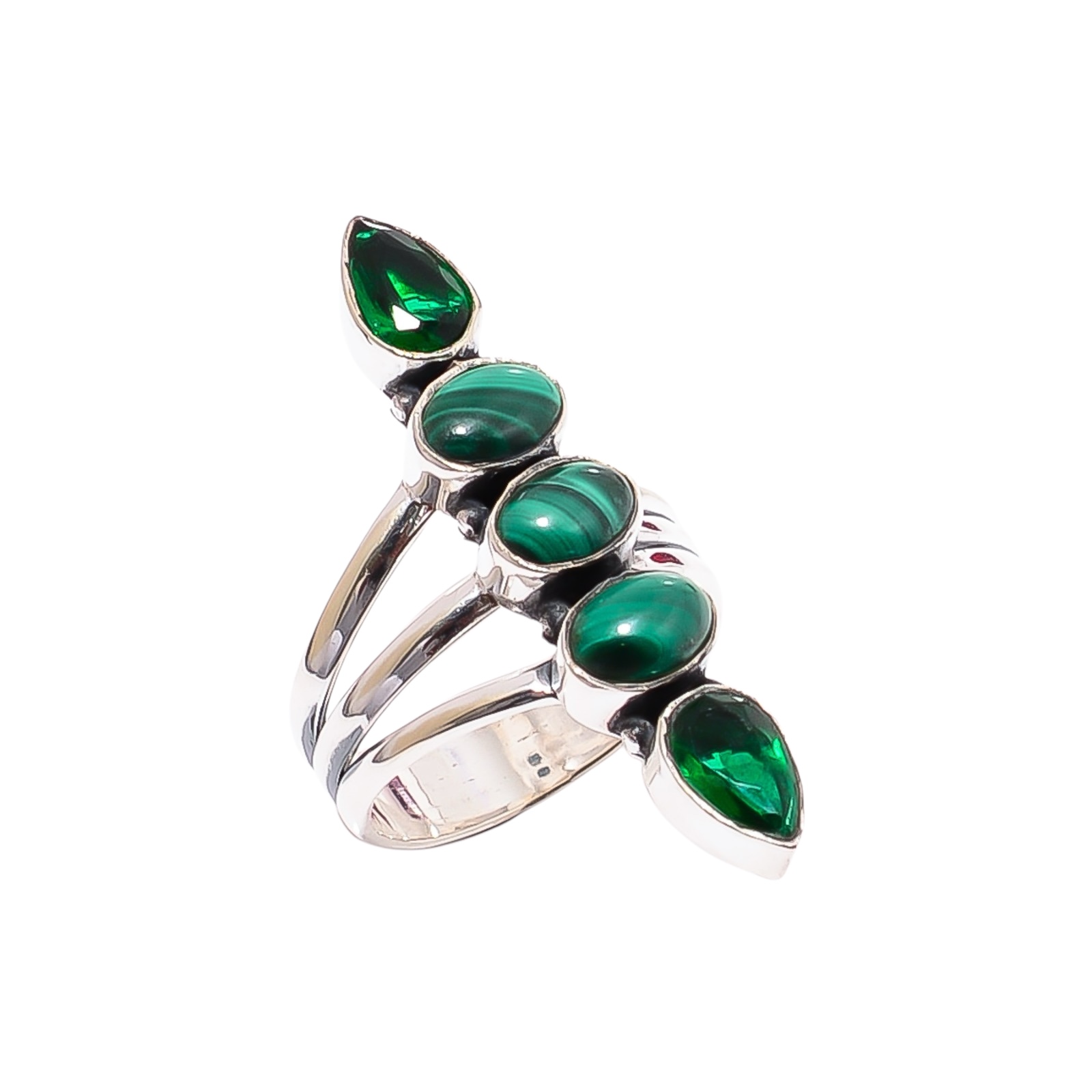 Malachite - Congo  & Chrome Diopside - Simulated 925 Sterling Silver Ring