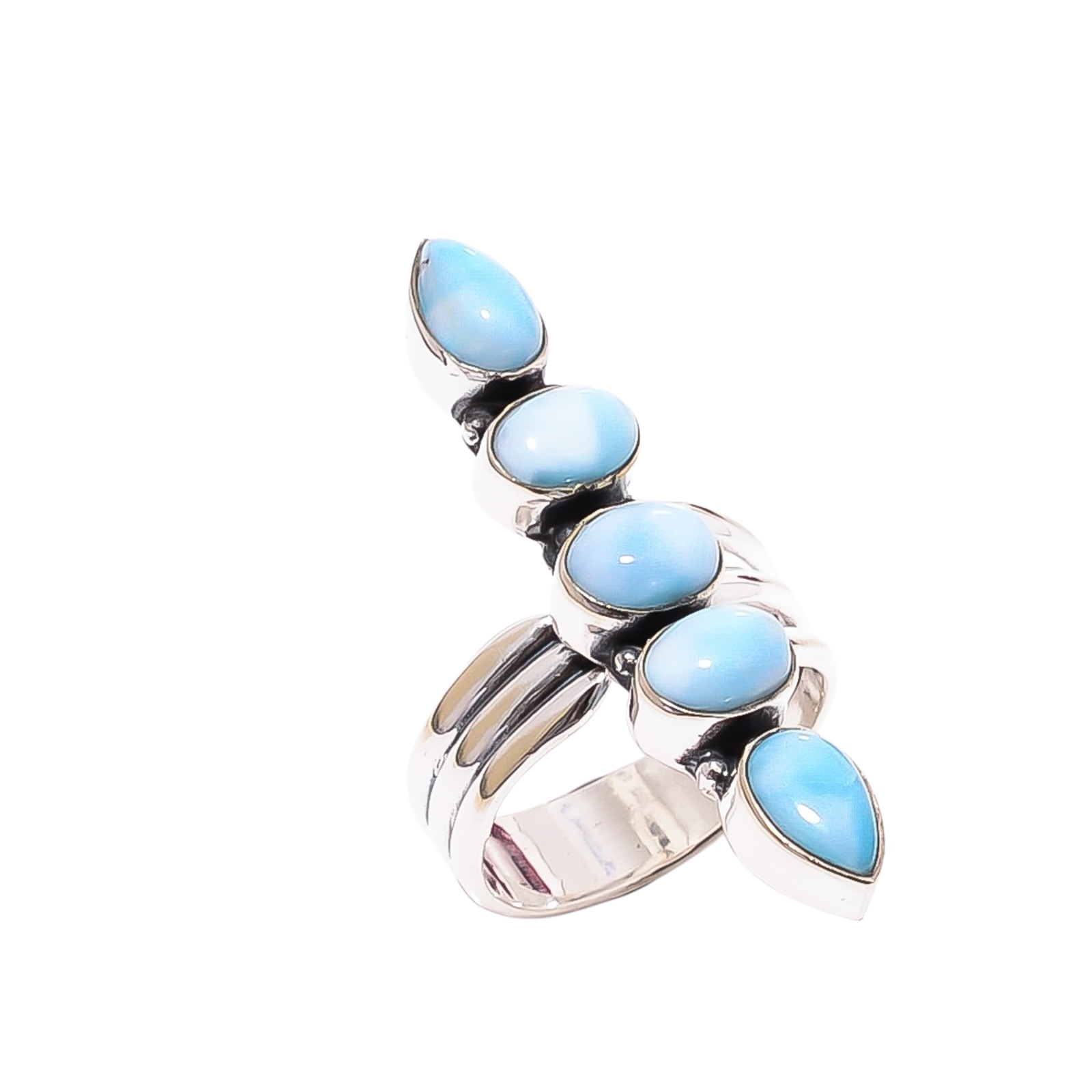 Natural Larimar / Pactolite - Dominican Republic  & Natural Larimar / Pactolite - Dominican Republic 925 Sterling Silver Ring