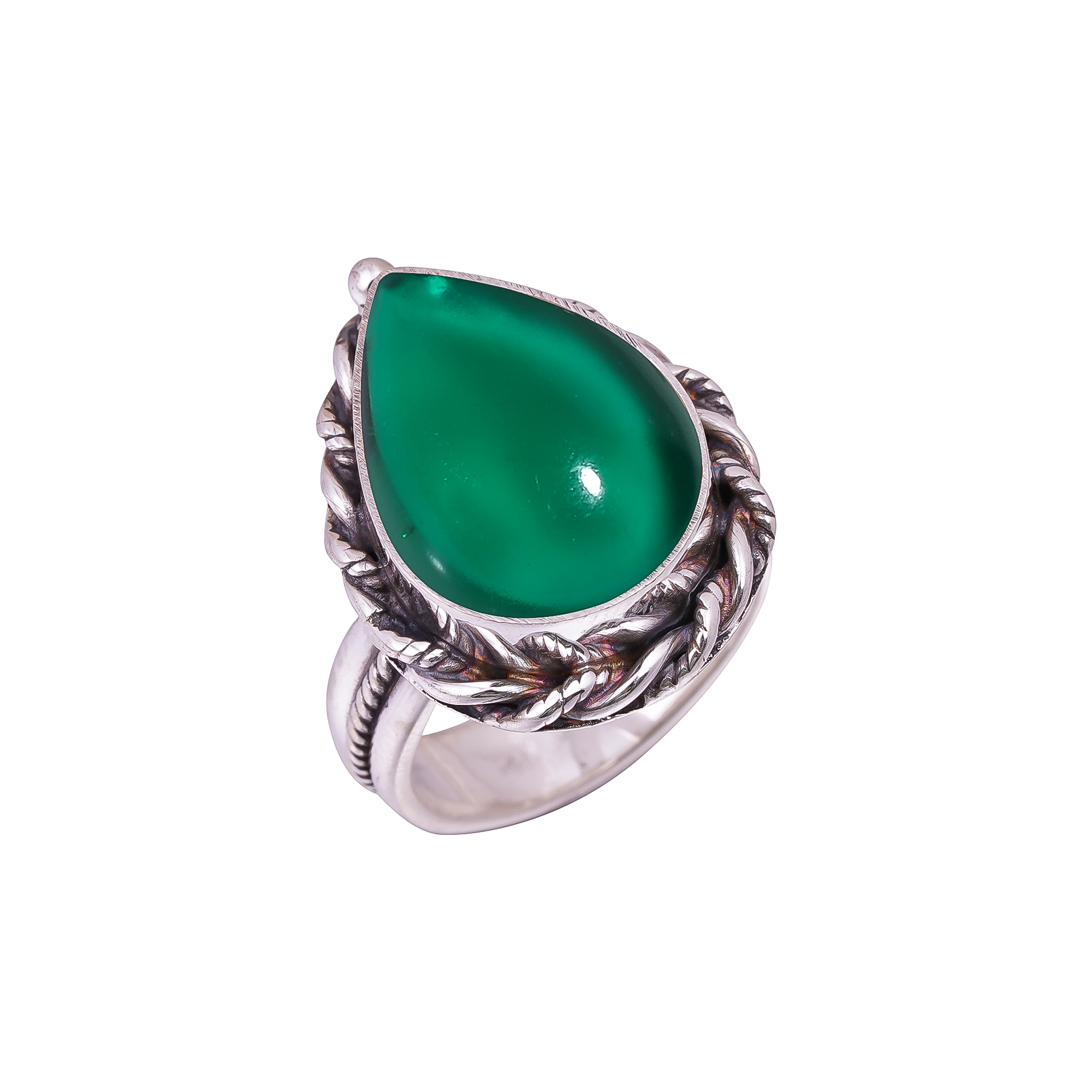 Emerald Simulated Gemstone 925 Sterling Silver Ring