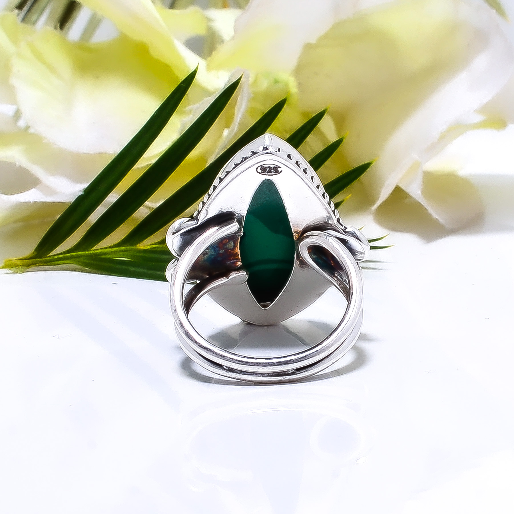 Malachite - Simulated Gemstone 925 Sterling Silver Ring