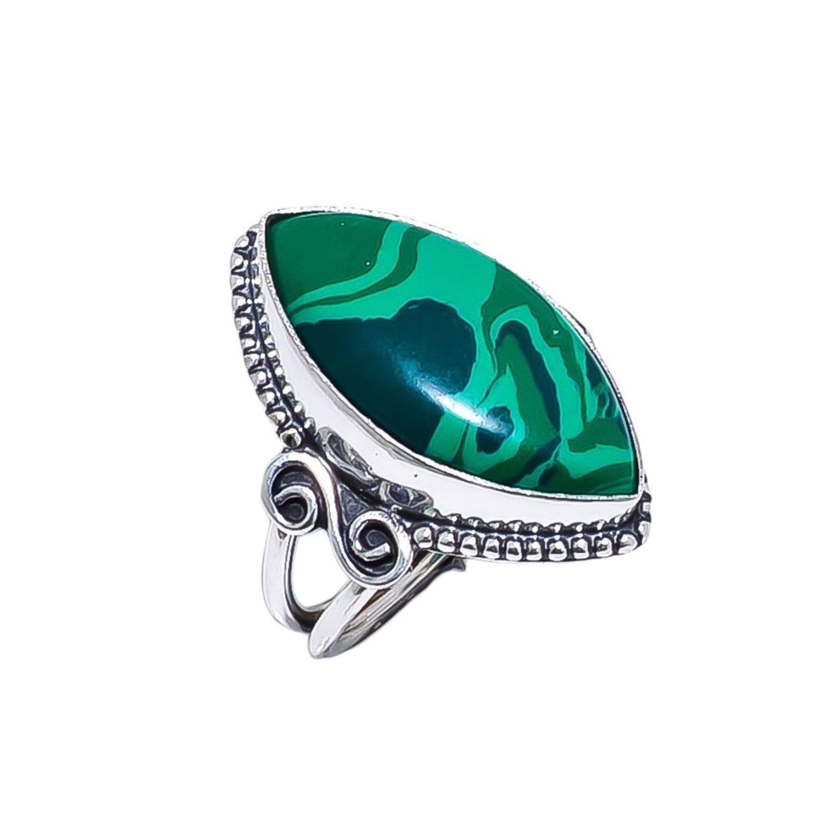 Malachite - Simulated Gemstone 925 Sterling Silver Ring