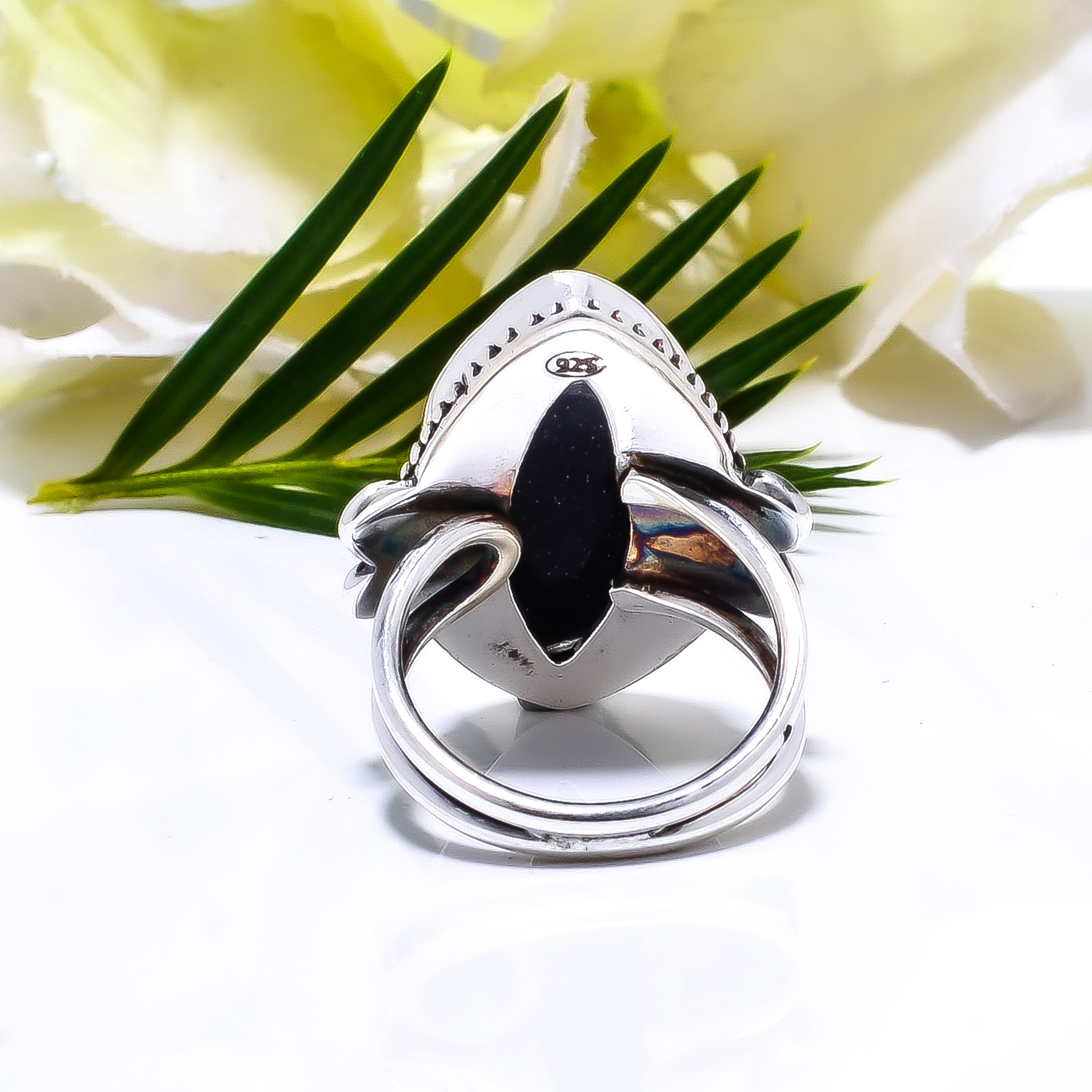 Blue Sunstone - Simulated Gemstone 925 Sterling Silver Ring