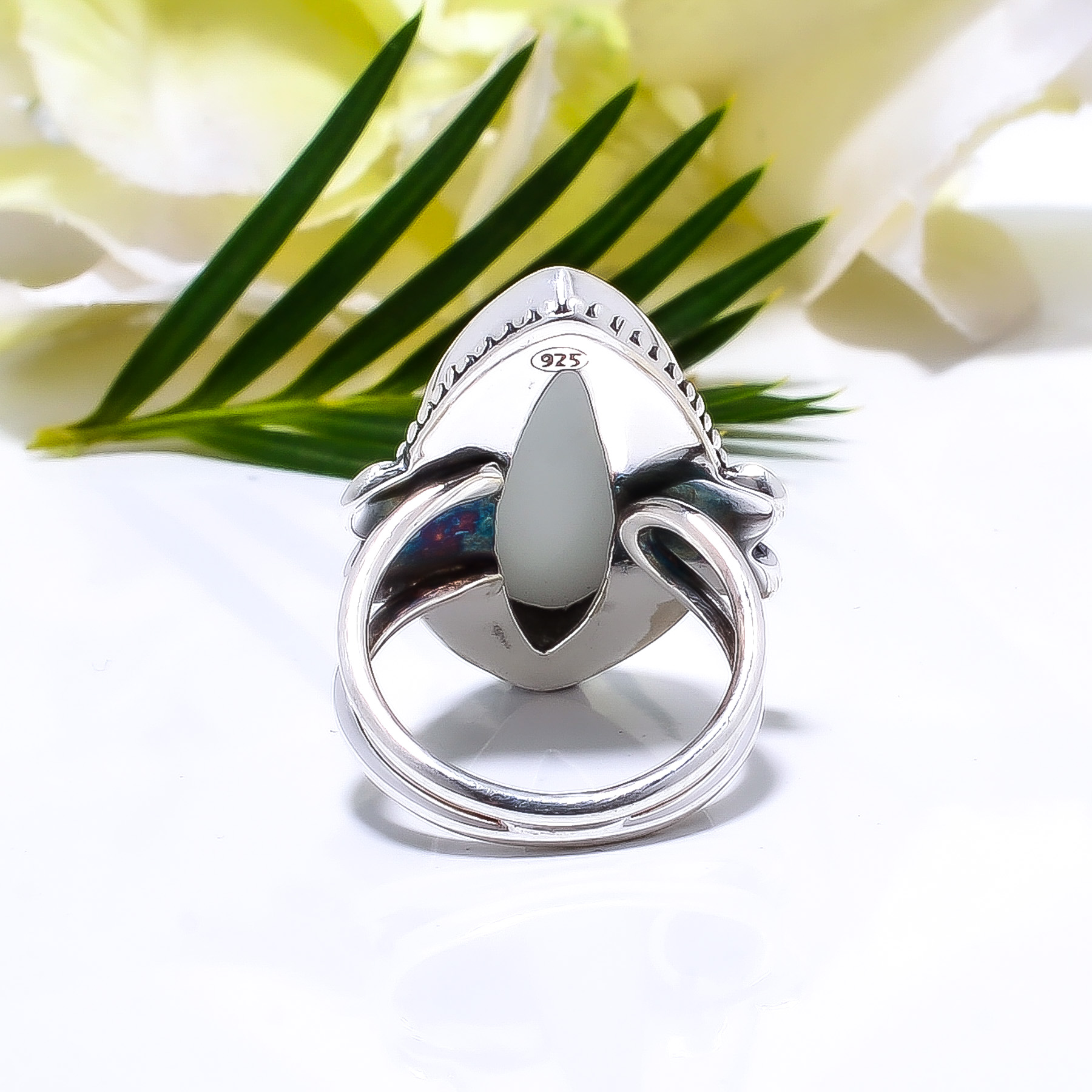 White Coral - Simulated Gemstone 925 Sterling Silver Ring
