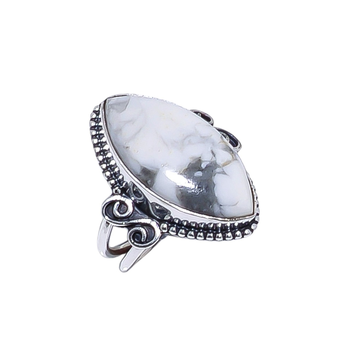 Natural White Howlite - United States Gemstone 925 Sterling Silver Ring