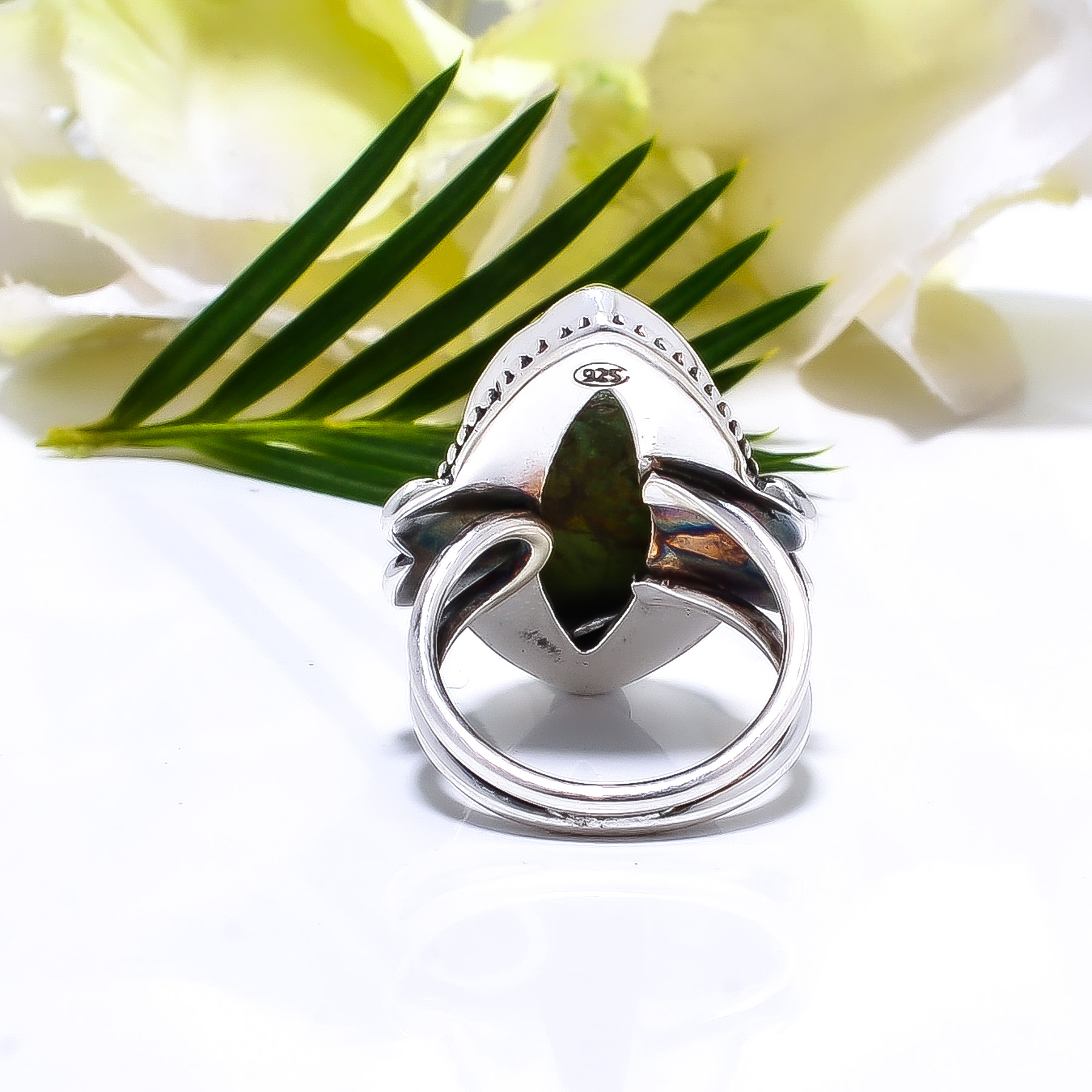Copper Green Turquoise Gemstone 925 Sterling Silver Ring