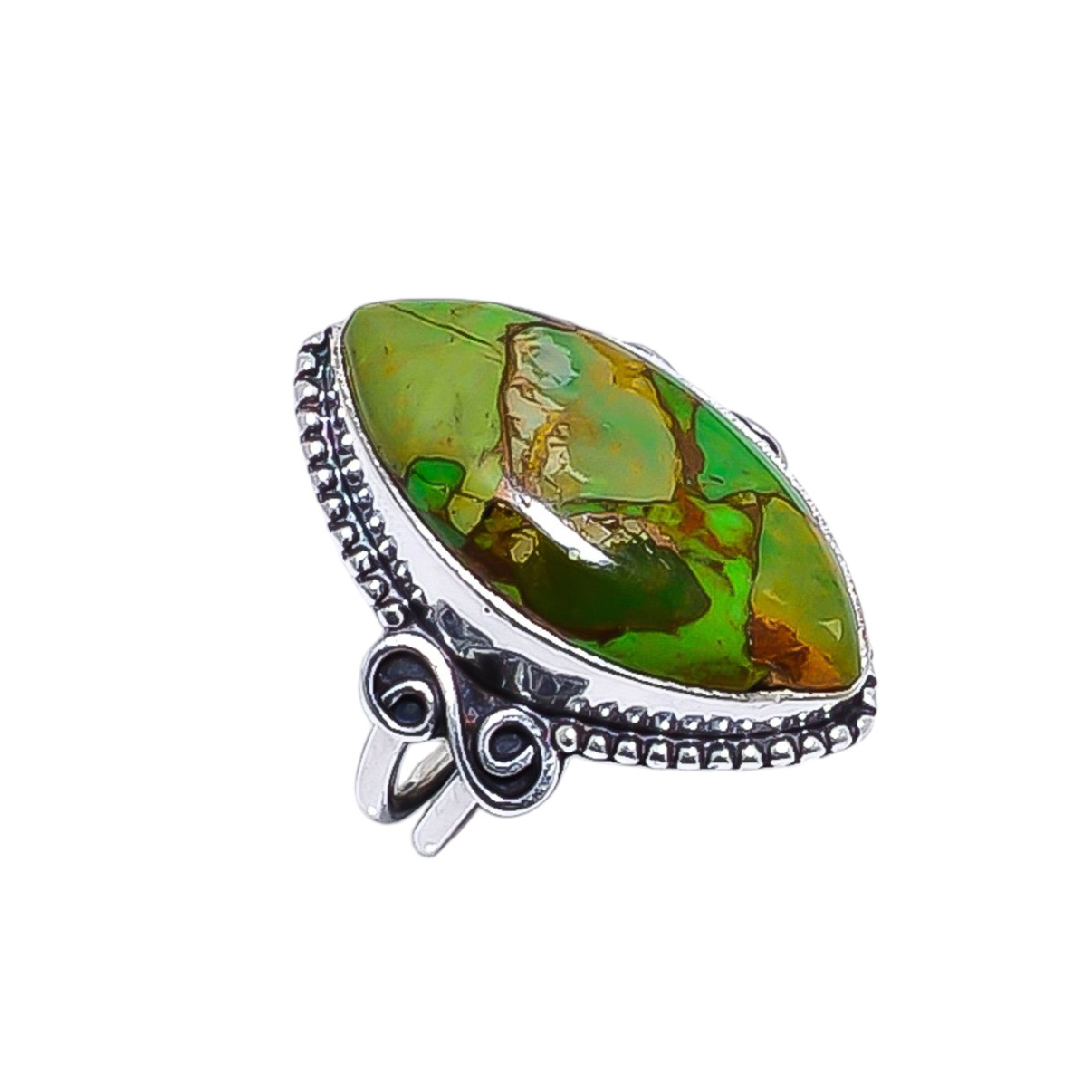 Copper Green Turquoise Gemstone 925 Sterling Silver Ring