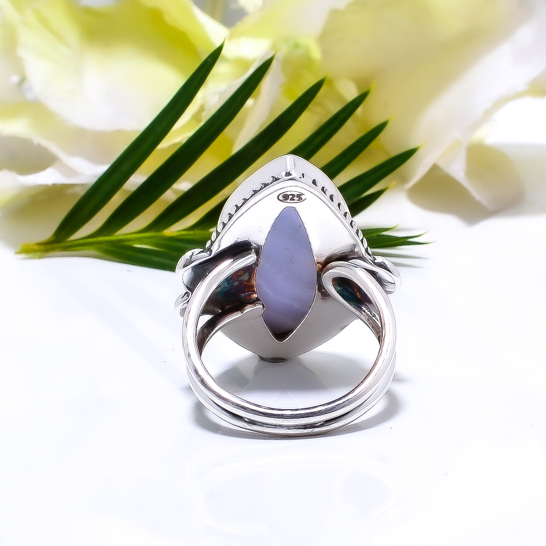 Blue Lace Agate - Namibia Gemstone 925 Sterling Silver Ring