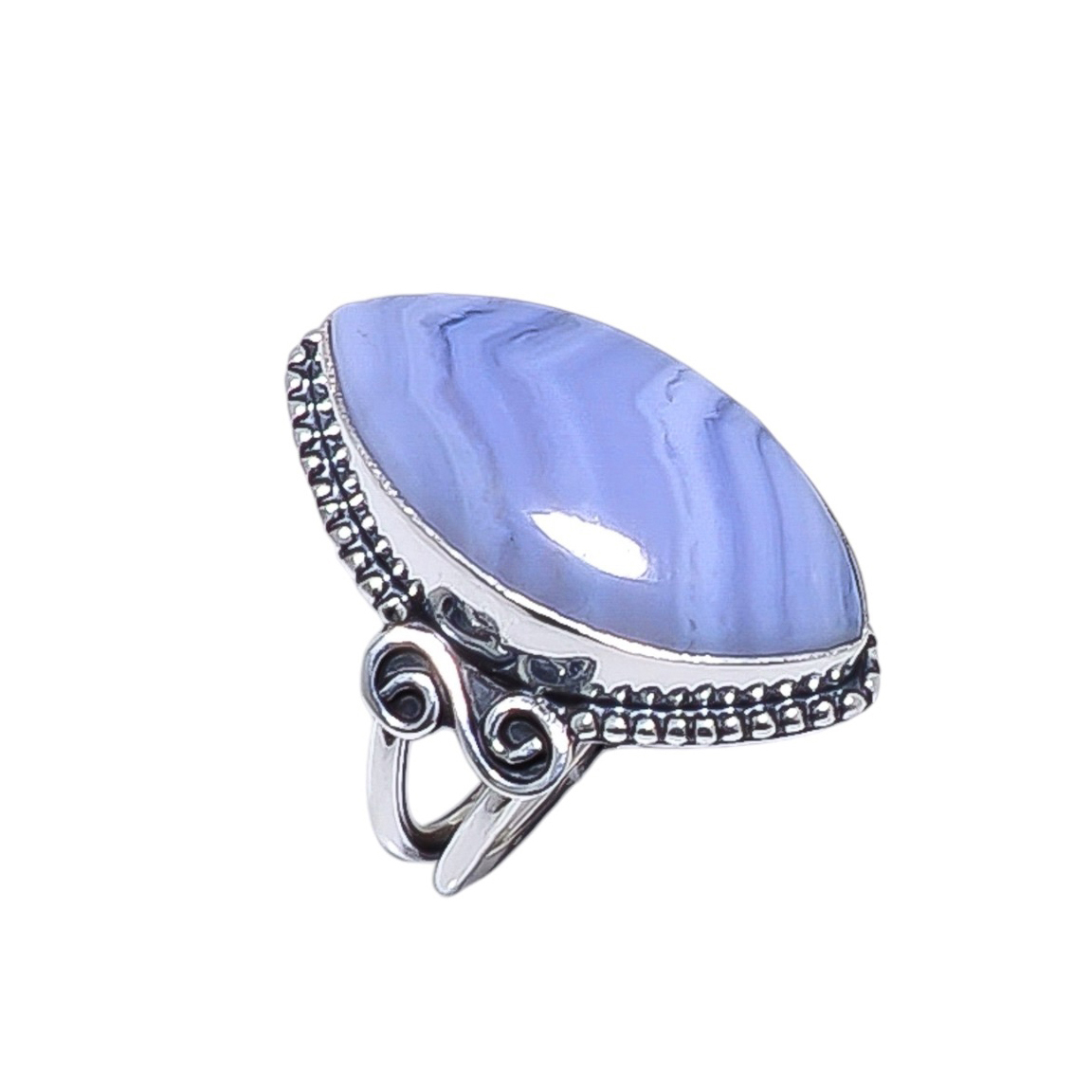 Blue Lace Agate - Namibia Gemstone 925 Sterling Silver Ring
