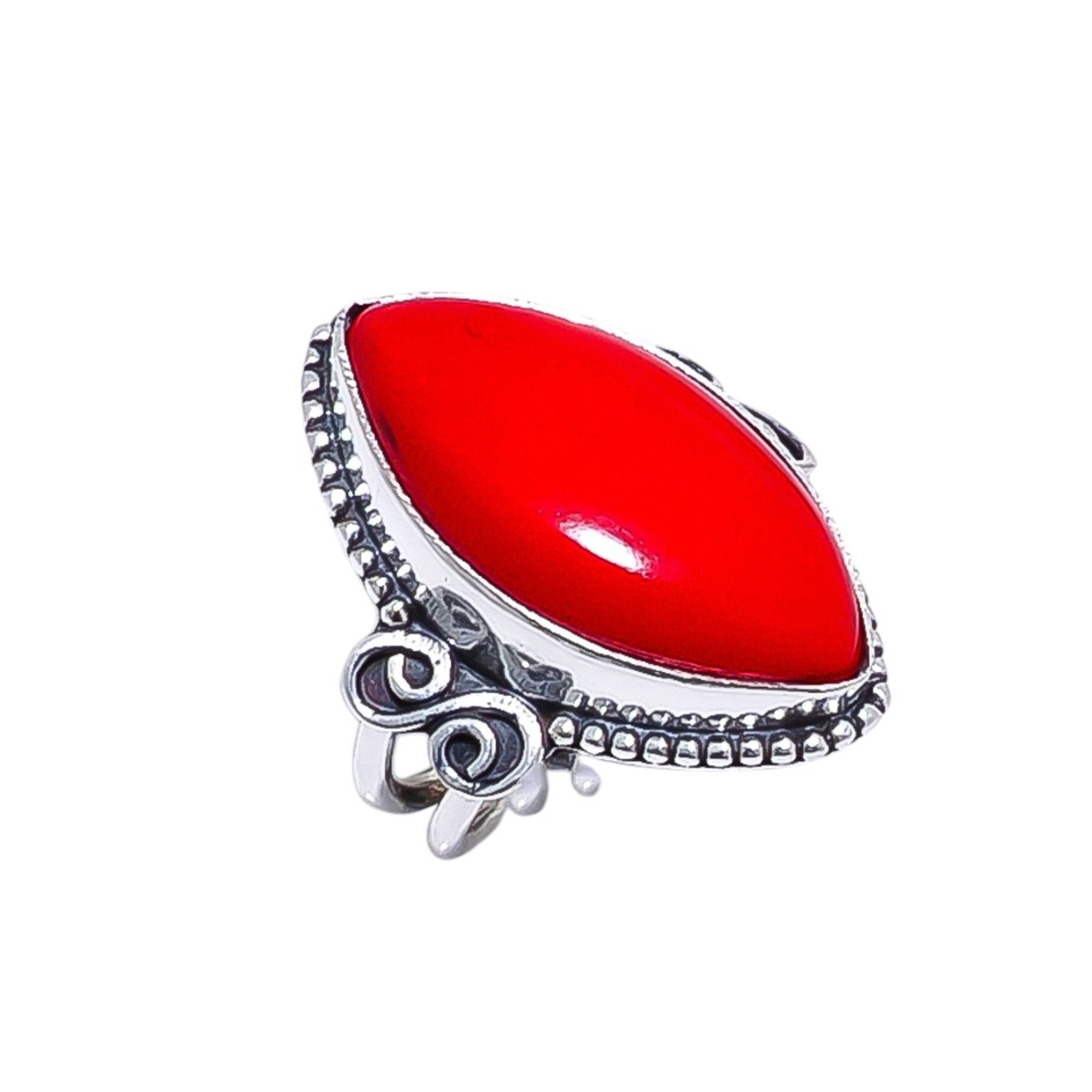 Red Coral - Simulated Gemstone 925 Sterling Silver Ring