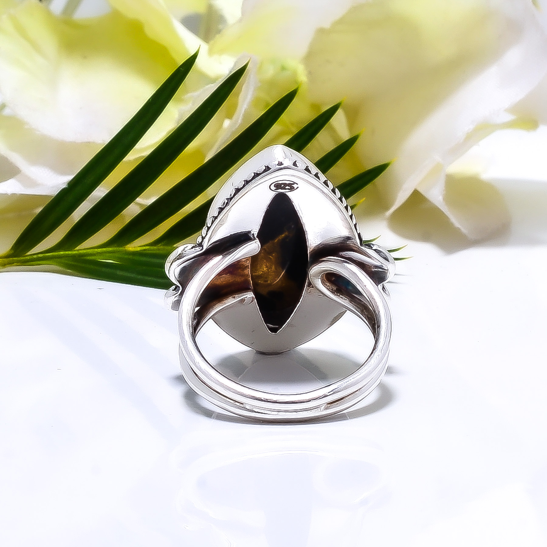 Copper Black Turquoise - Simulated Gemstone 925 Sterling Silver Ring