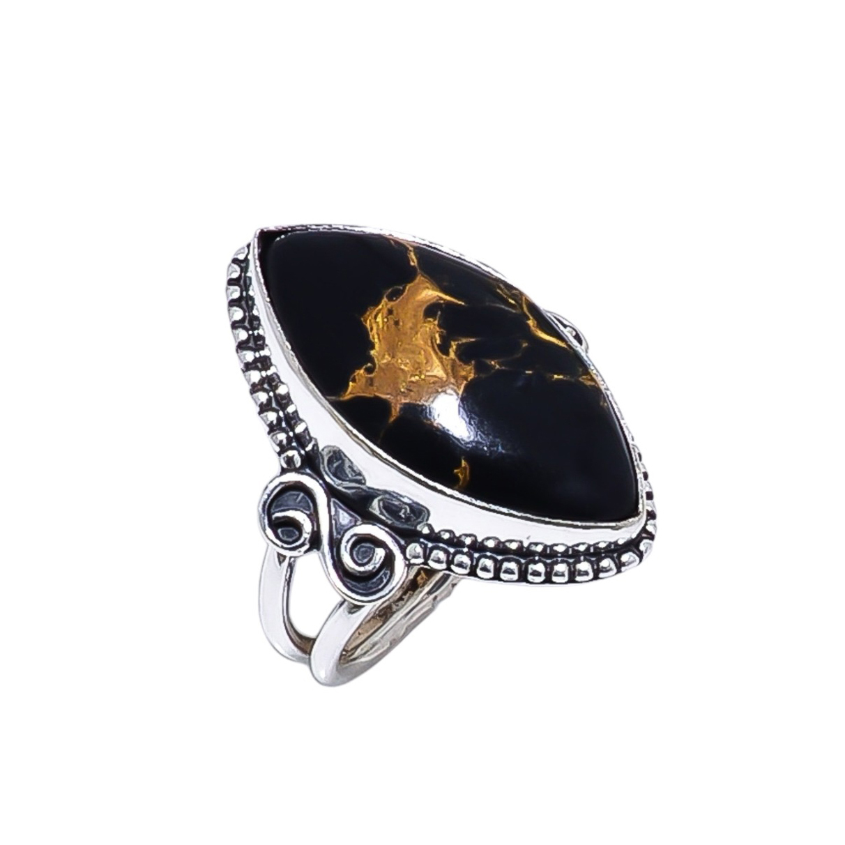 Copper Black Turquoise - Simulated Gemstone 925 Sterling Silver Ring