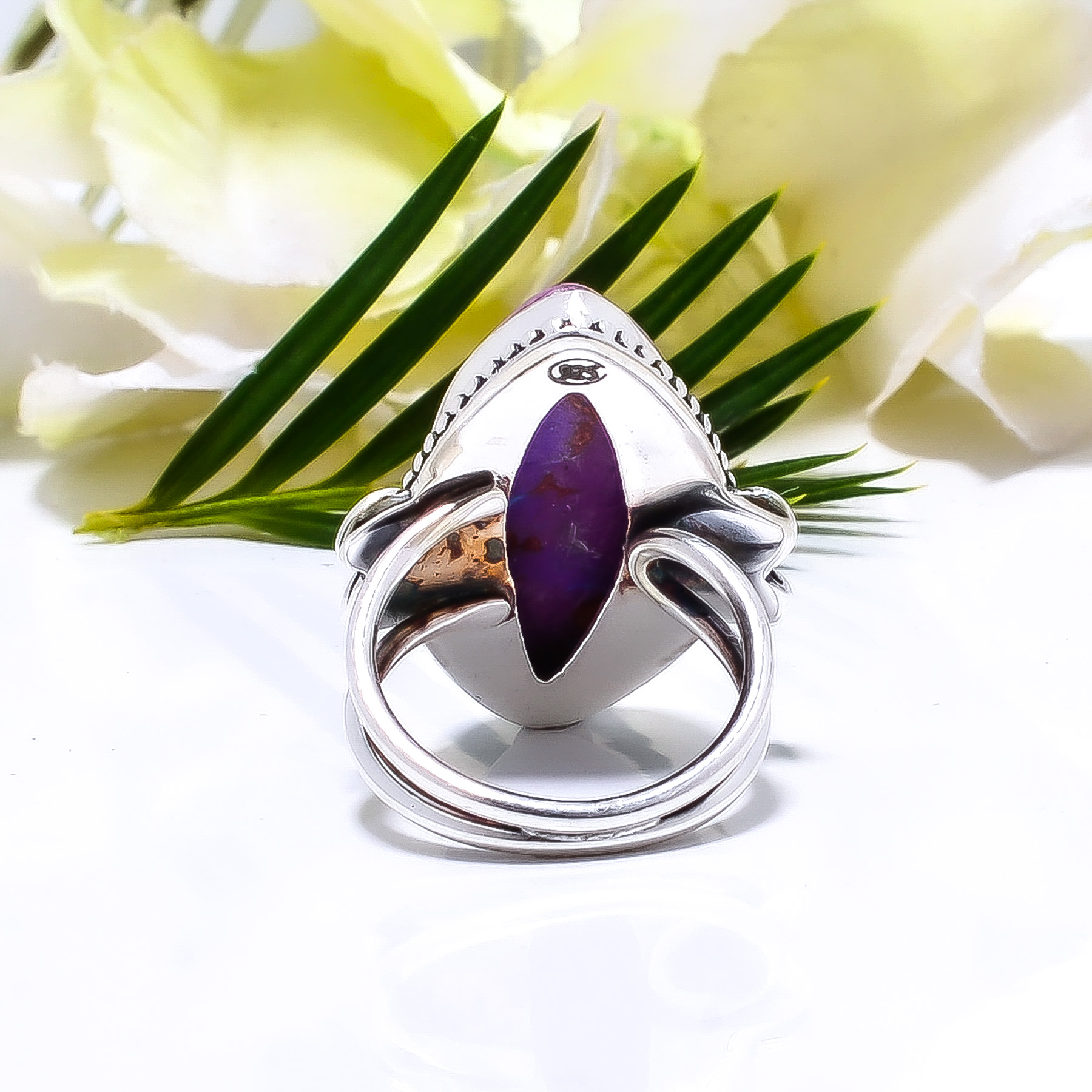 Copper Purple Turquoise - Simulated Gemstone 925 Sterling Silver Ring