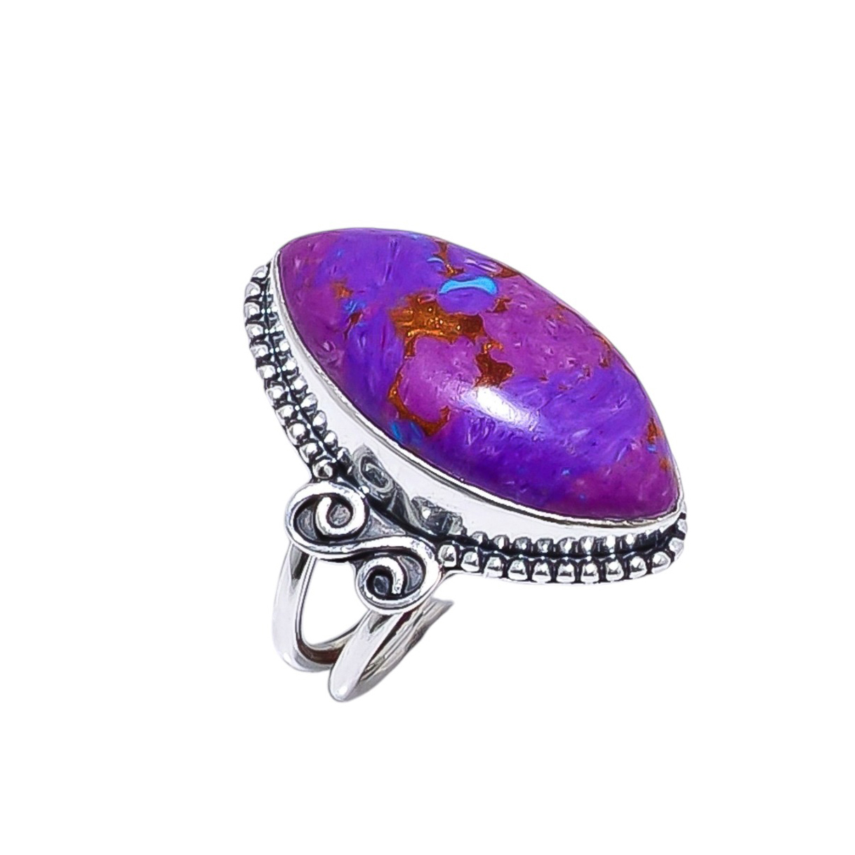 Copper Purple Turquoise - Simulated Gemstone 925 Sterling Silver Ring