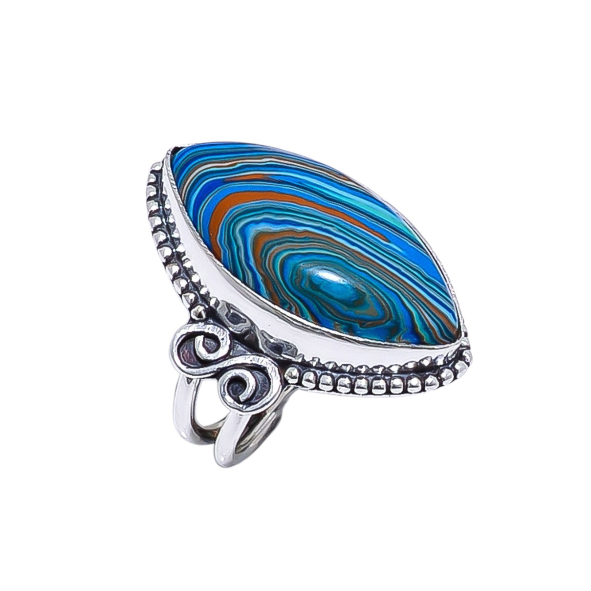 Blue Rainbow Calsilica - Simulated Gemstone 925 Sterling Silver Ring