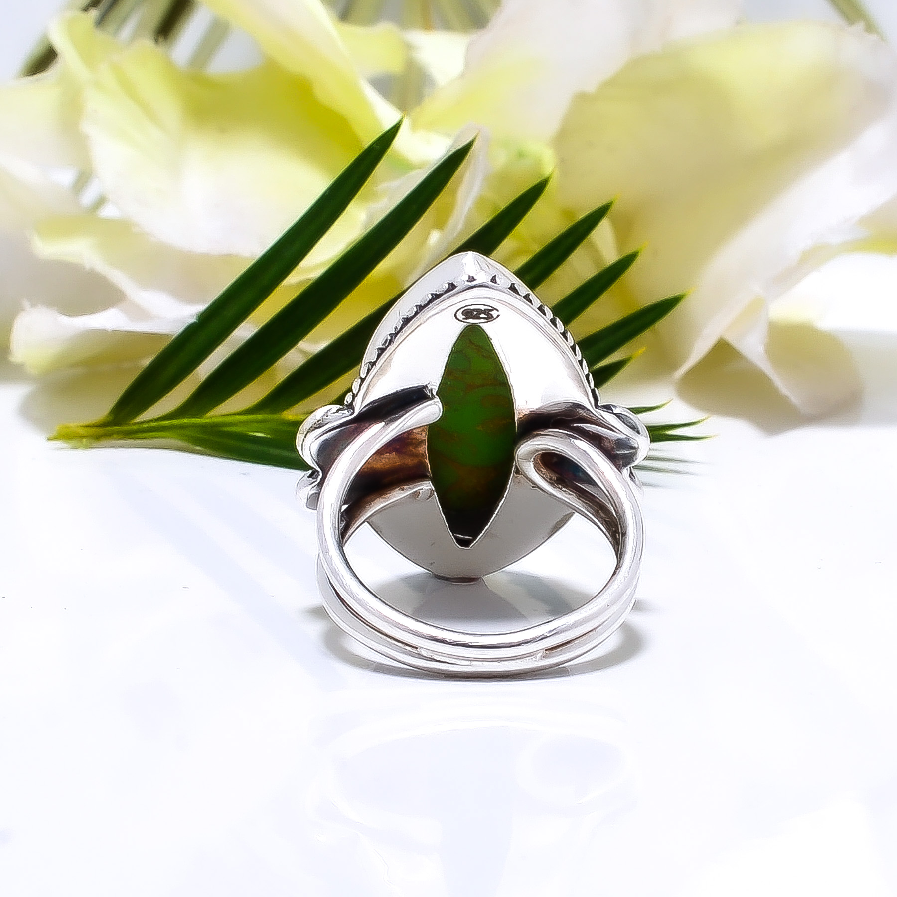 Copper Green Turquoise - Simulated Gemstone 925 Sterling Silver Ring