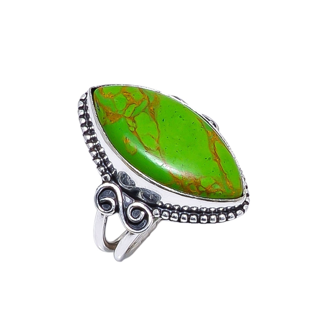 Copper Green Turquoise - Simulated Gemstone 925 Sterling Silver Ring