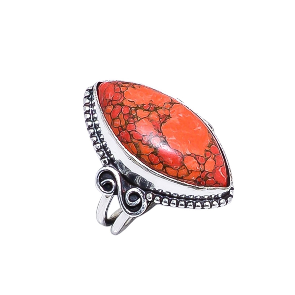 Copper Red Turquoise - Simulated Gemstone 925 Sterling Silver Ring