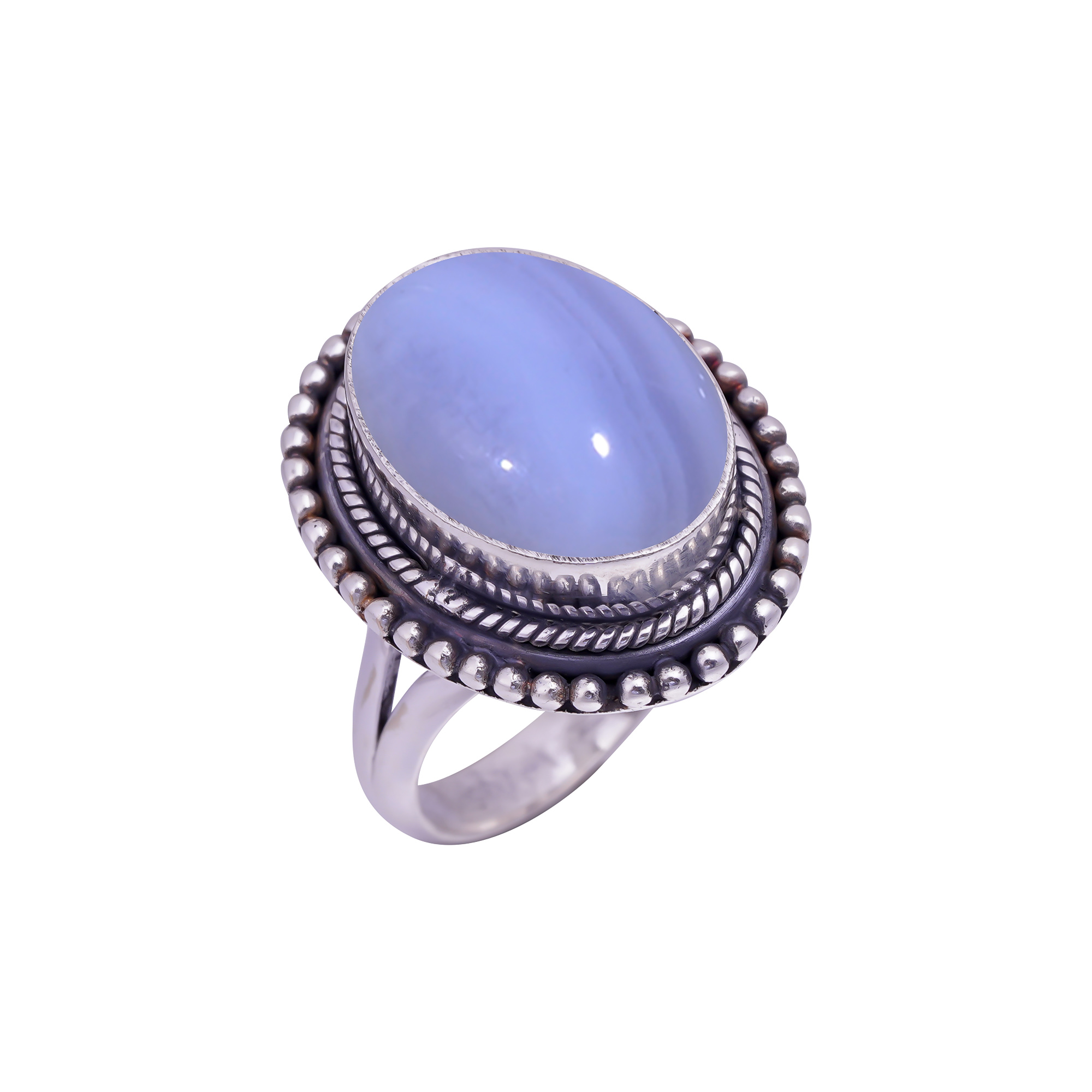 Blue Lace Agate - Namibia Gemstone 925 Sterling Silver Ring