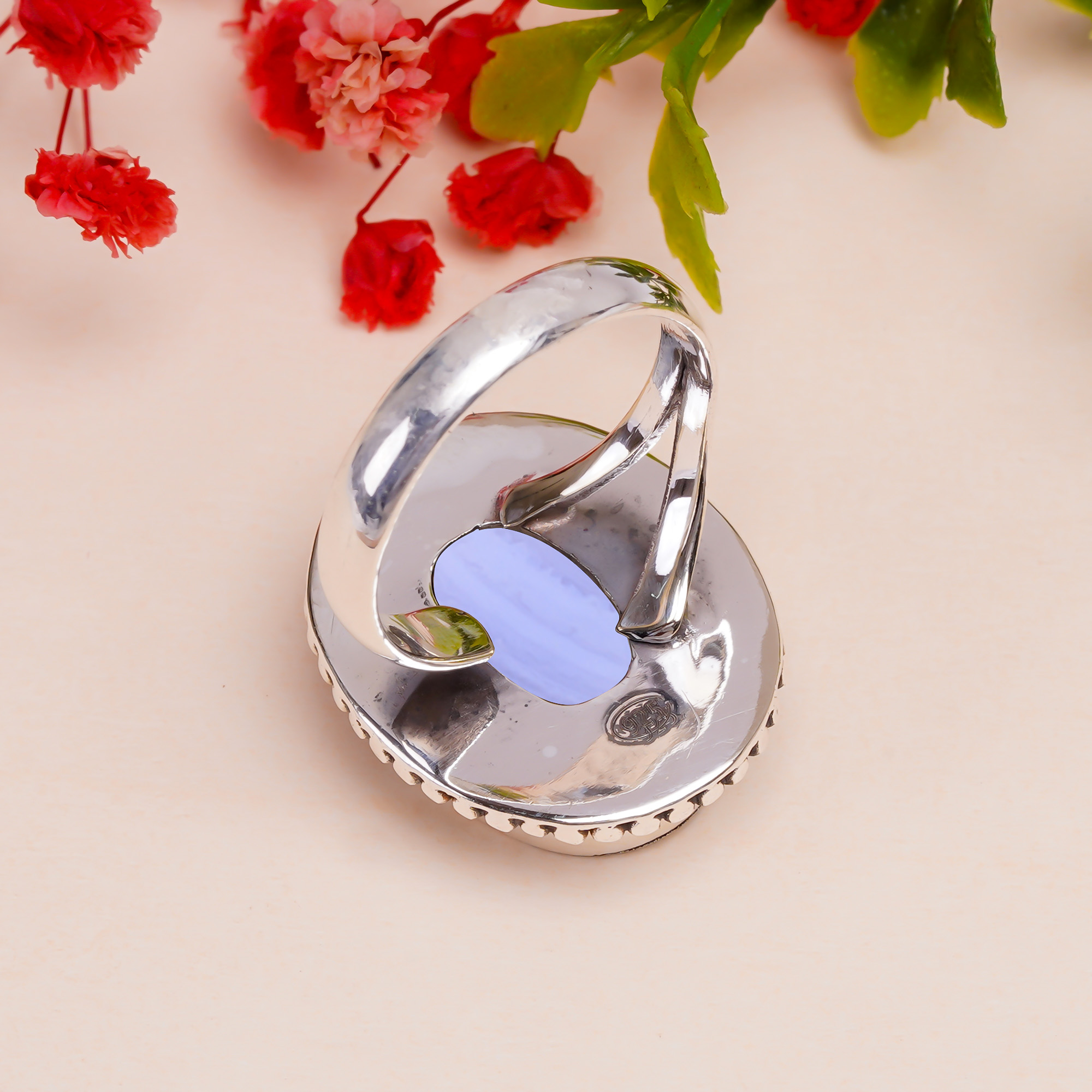 Blue Lace Agate - Namibia Gemstone 925 Sterling Silver Ring