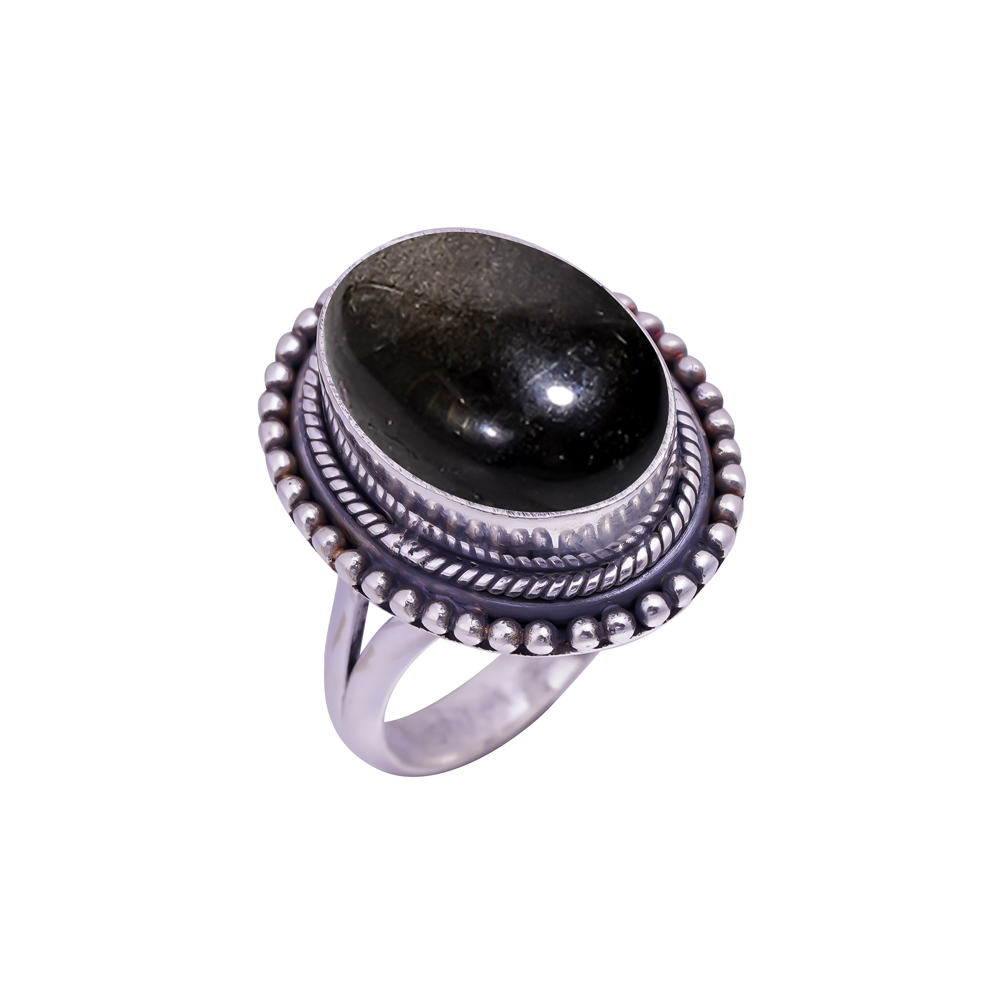 Golden Sheen Obsidian - Mexico Gemstone 925 Sterling Silver Ring