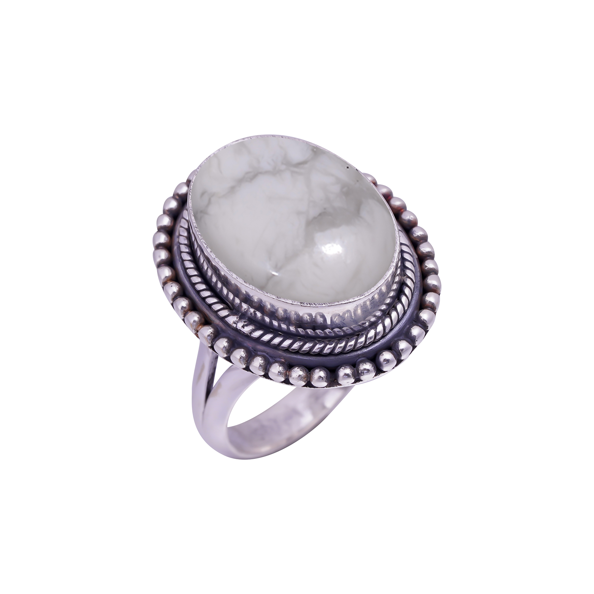 Natural White Howlite - United States Gemstone 925 Sterling Silver Ring