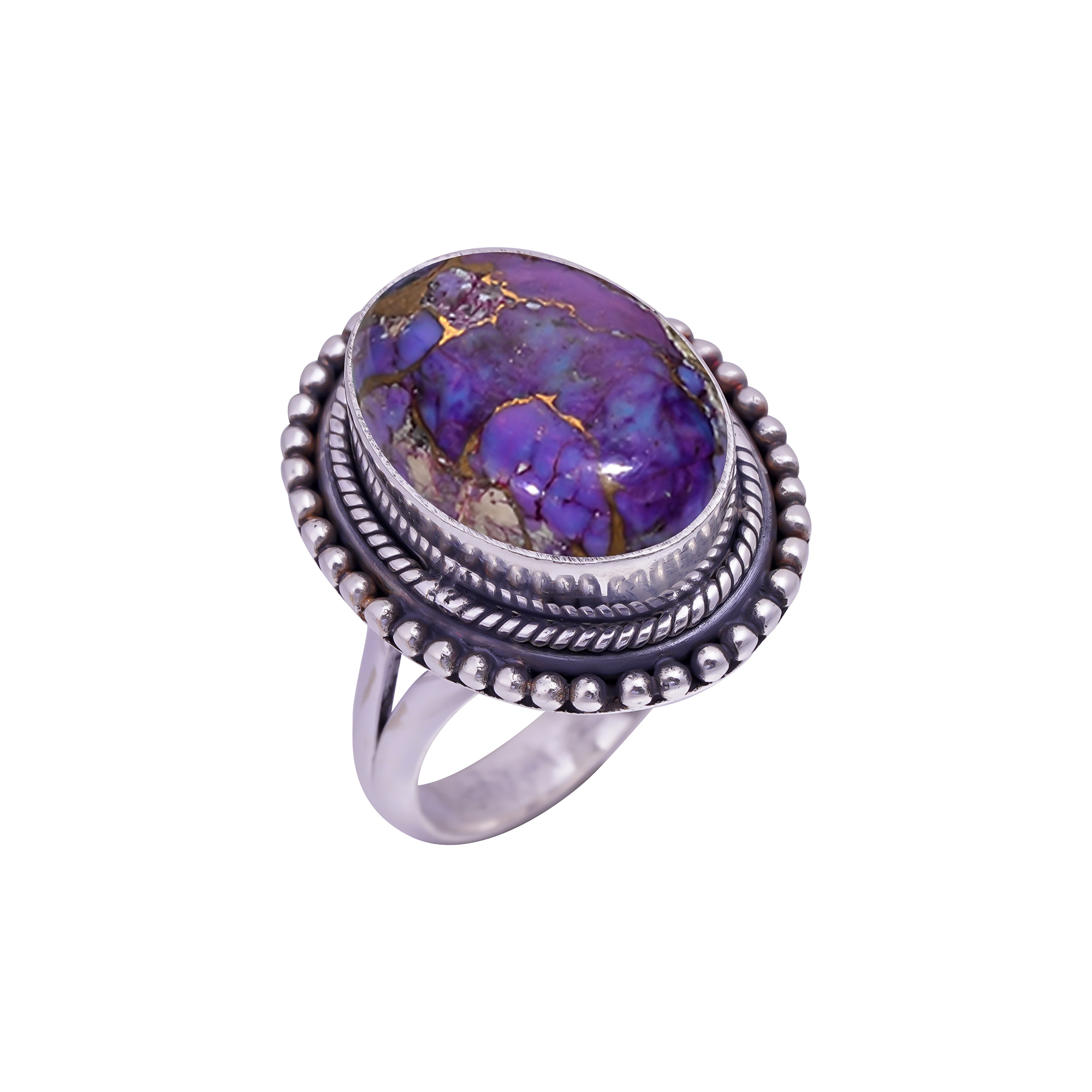 Copper Purple Turquoise Gemstone 925 Sterling Silver Ring
