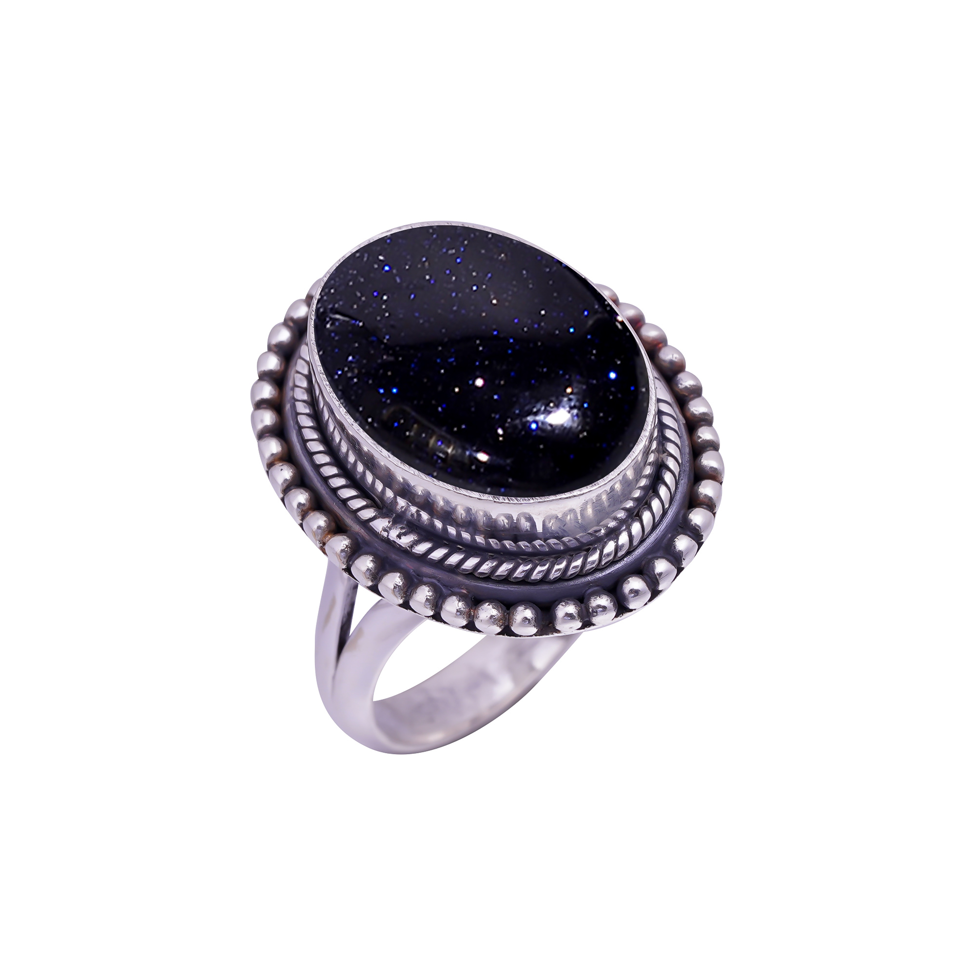 Blue Sunstone - Simulated Gemstone 925 Sterling Silver Ring