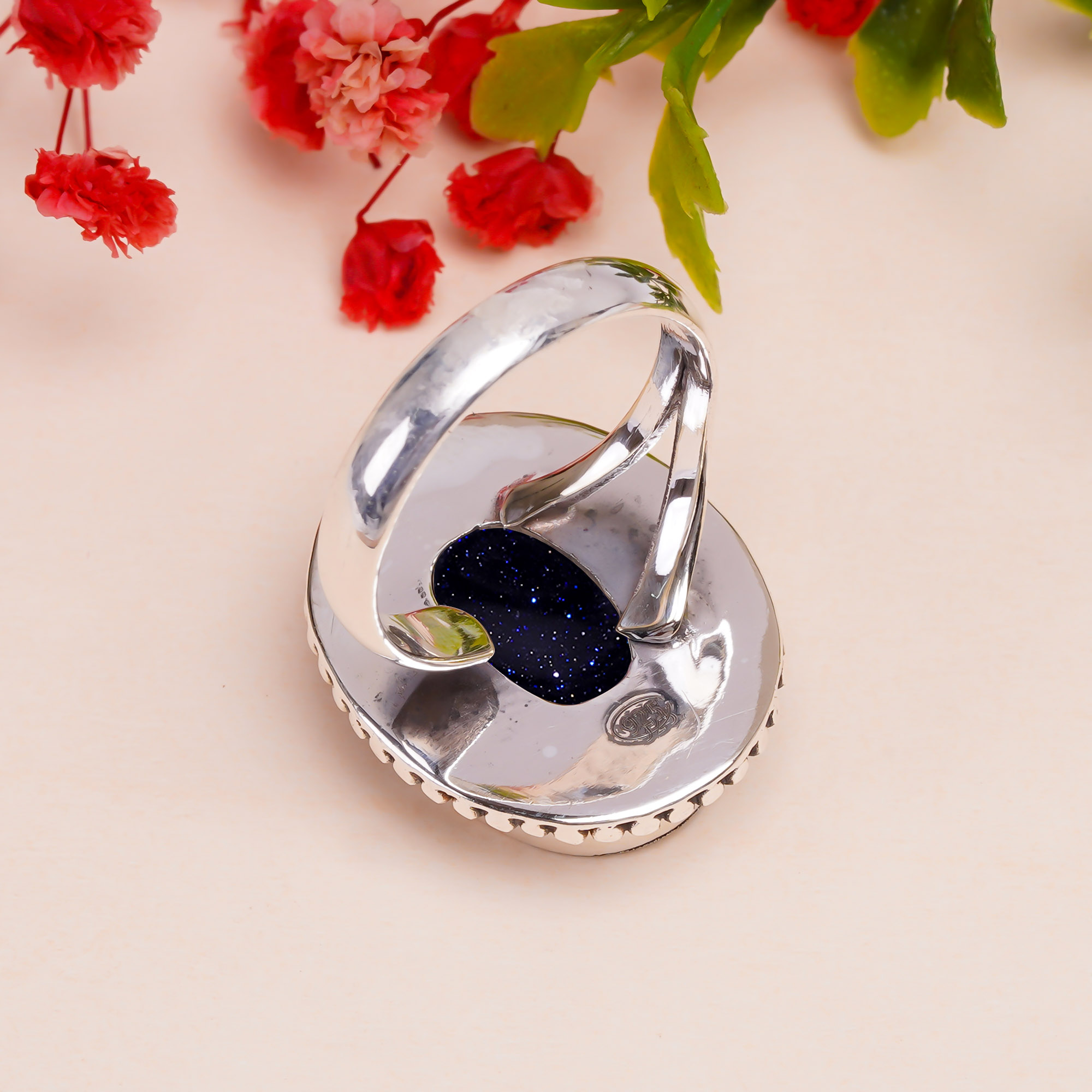 Blue Sunstone - Simulated Gemstone 925 Sterling Silver Ring