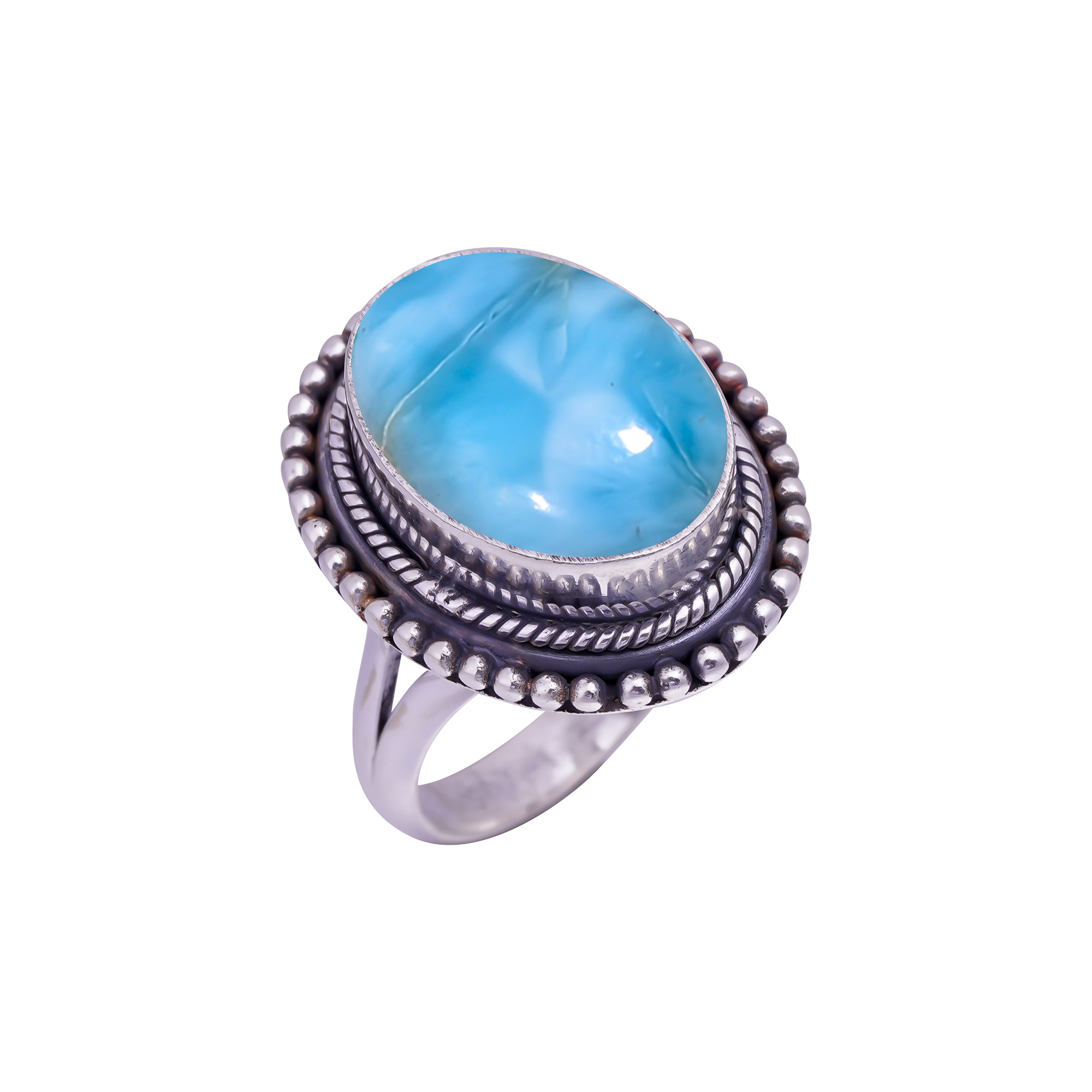 Natural Larimar / Pactolite - Dominican Republic Gemstone 925 Sterling Silver Ring