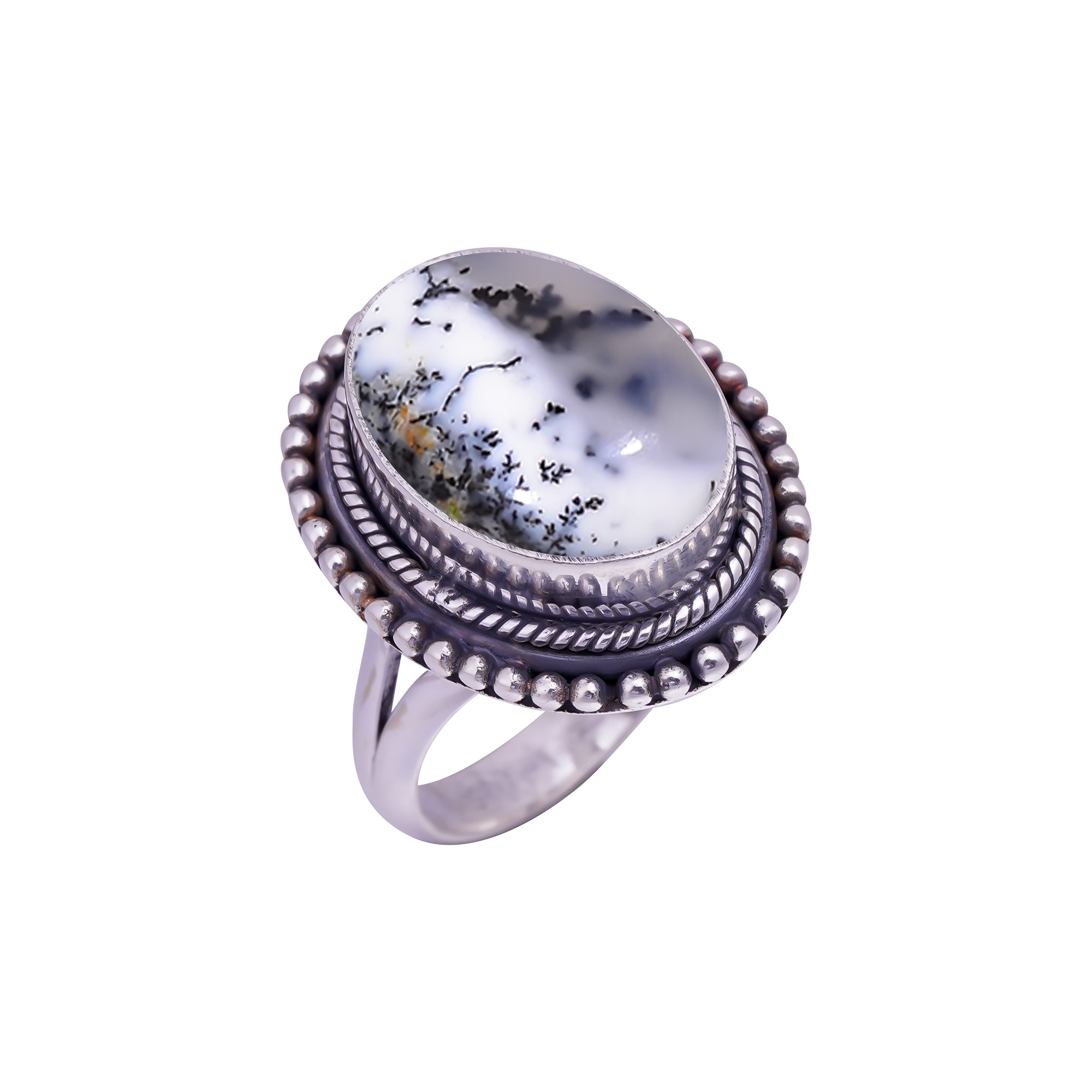 Dendritic Agate - Brazil Gemstone 925 Sterling Silver Ring