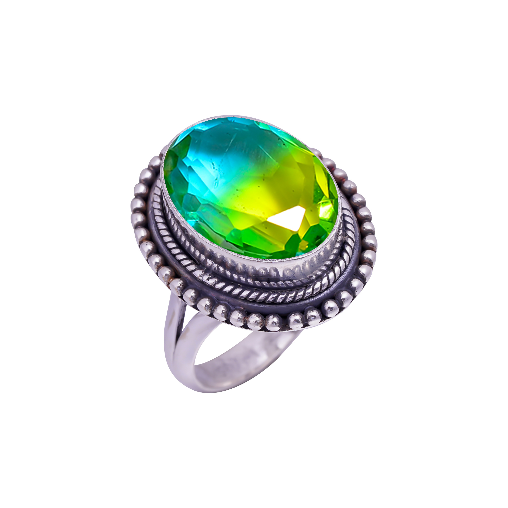 Bi-Colour Tourmaline - Simulated Gemstone 925 Sterling Silver Ring