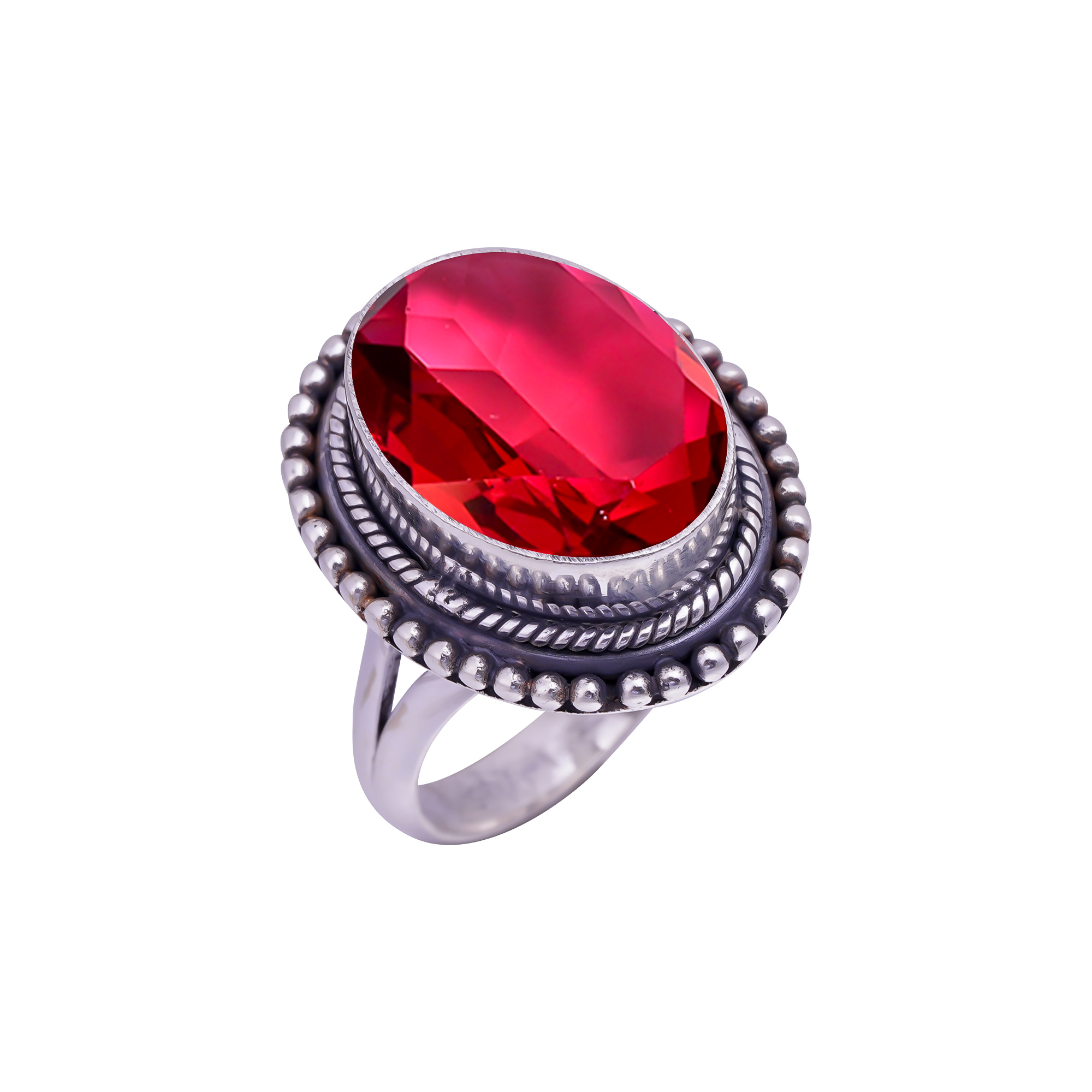 Pink Rubellite Tourmaline - Simulated Gemstone 925 Sterling Silver Ring