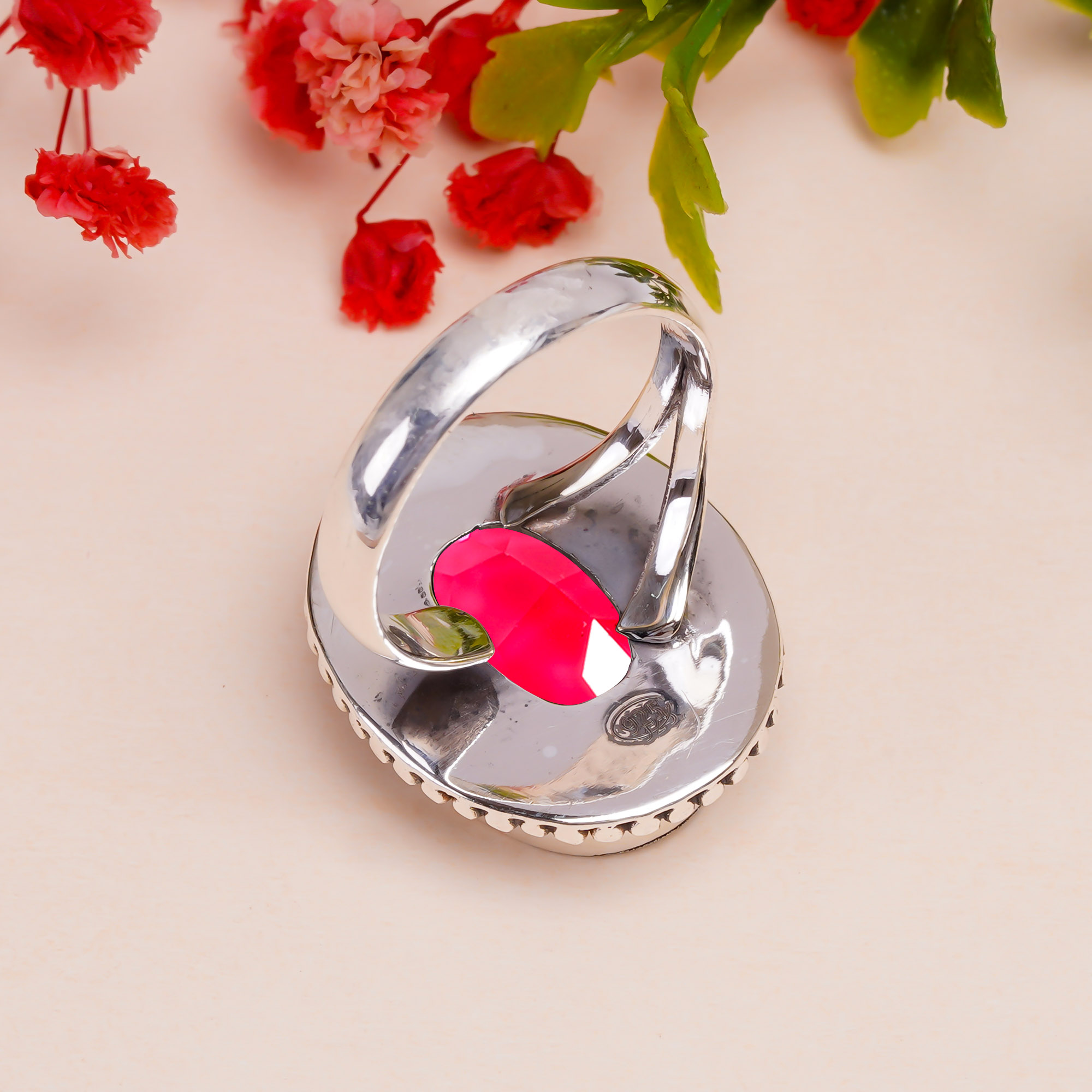 Pink Rubellite Tourmaline - Simulated Gemstone 925 Sterling Silver Ring