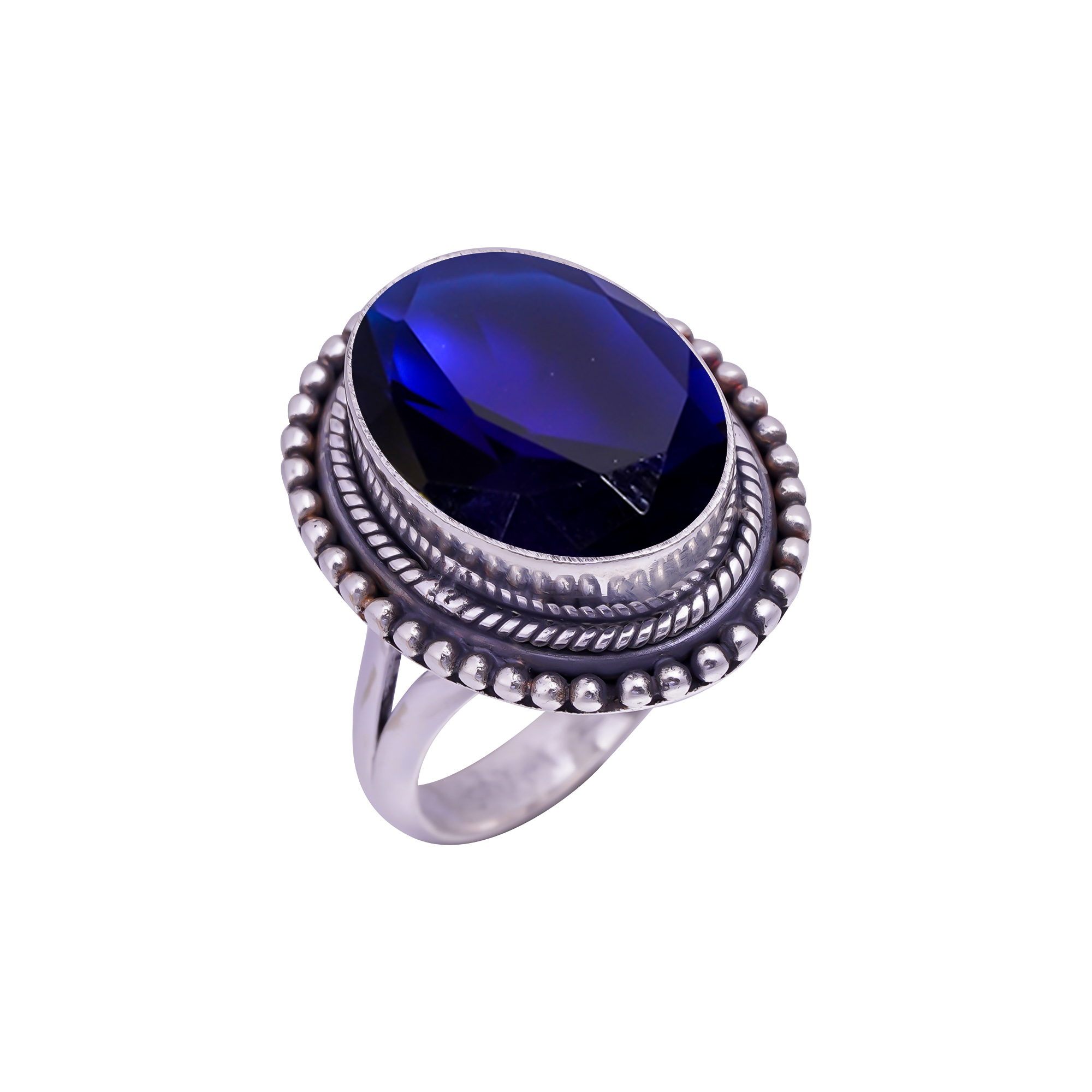 Blue Sapphire - Simulated Gemstone 925 Sterling Silver Ring