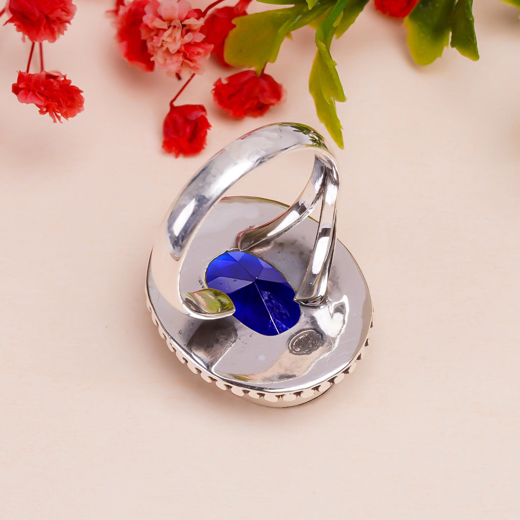 Blue Sapphire - Simulated Gemstone 925 Sterling Silver Ring