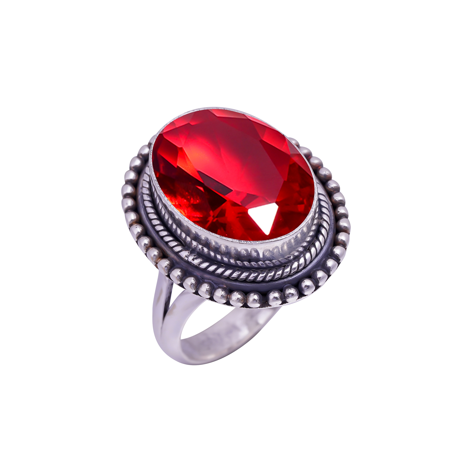 Red Garnet - Simulated Gemstone 925 Sterling Silver Ring