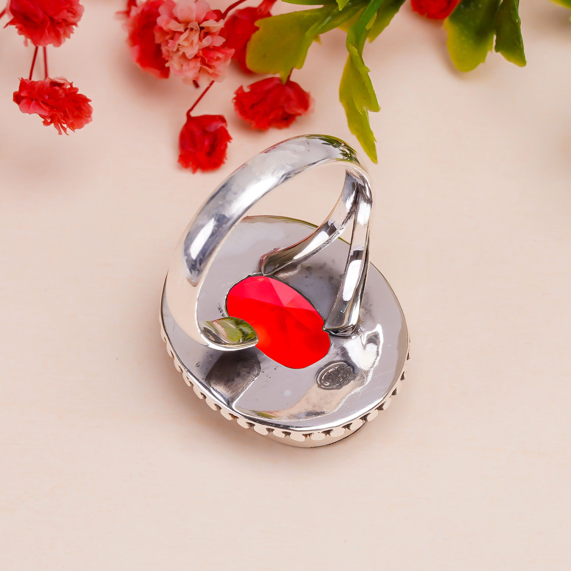 Red Garnet - Simulated Gemstone 925 Sterling Silver Ring