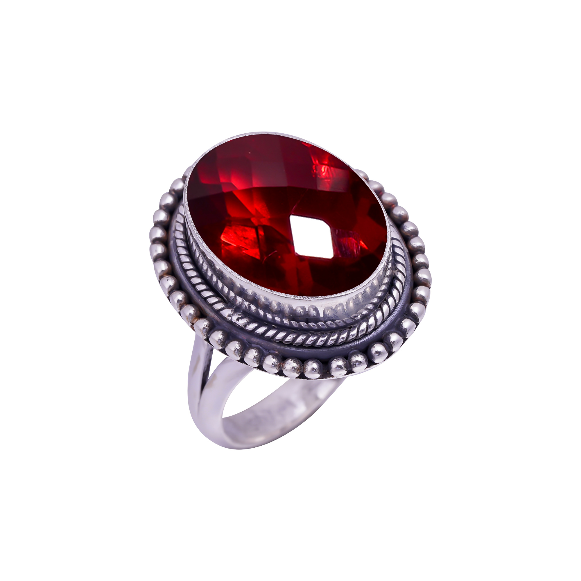 Red Garnet - Simulated Gemstone 925 Sterling Silver Ring