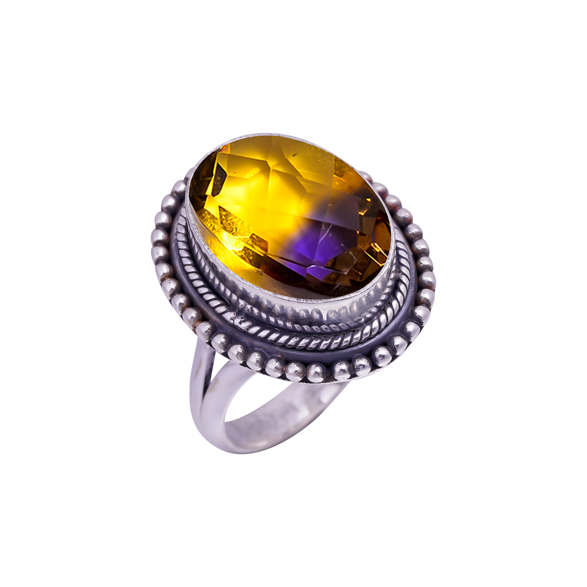 Ametrine - Simulated Gemstone 925 Sterling Silver Ring