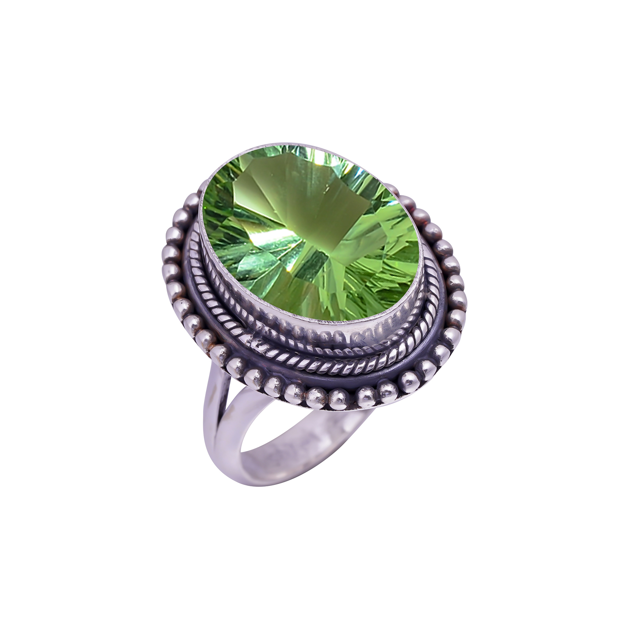 Green Amethyst - Simulated Gemstone 925 Sterling Silver Ring