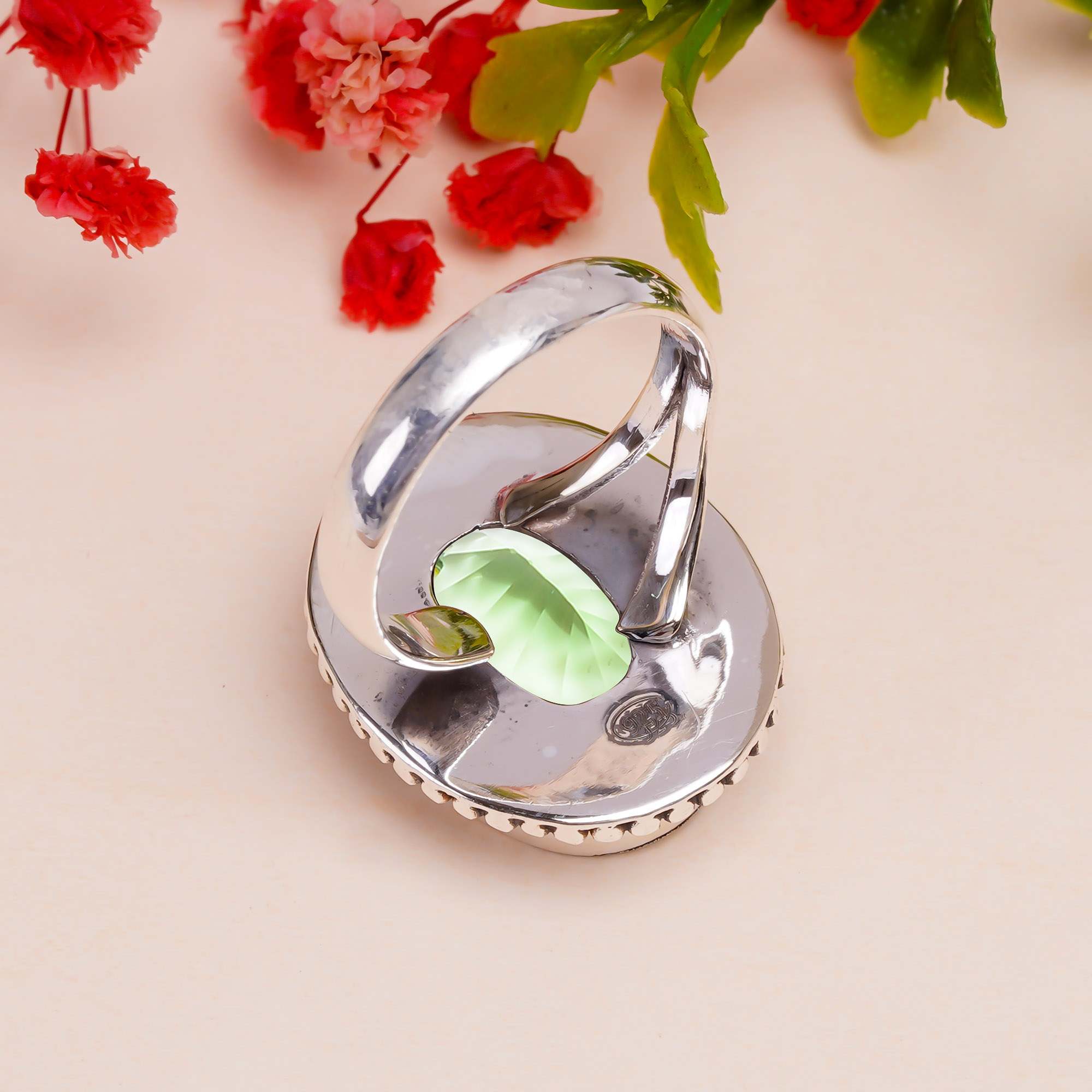 Green Amethyst - Simulated Gemstone 925 Sterling Silver Ring