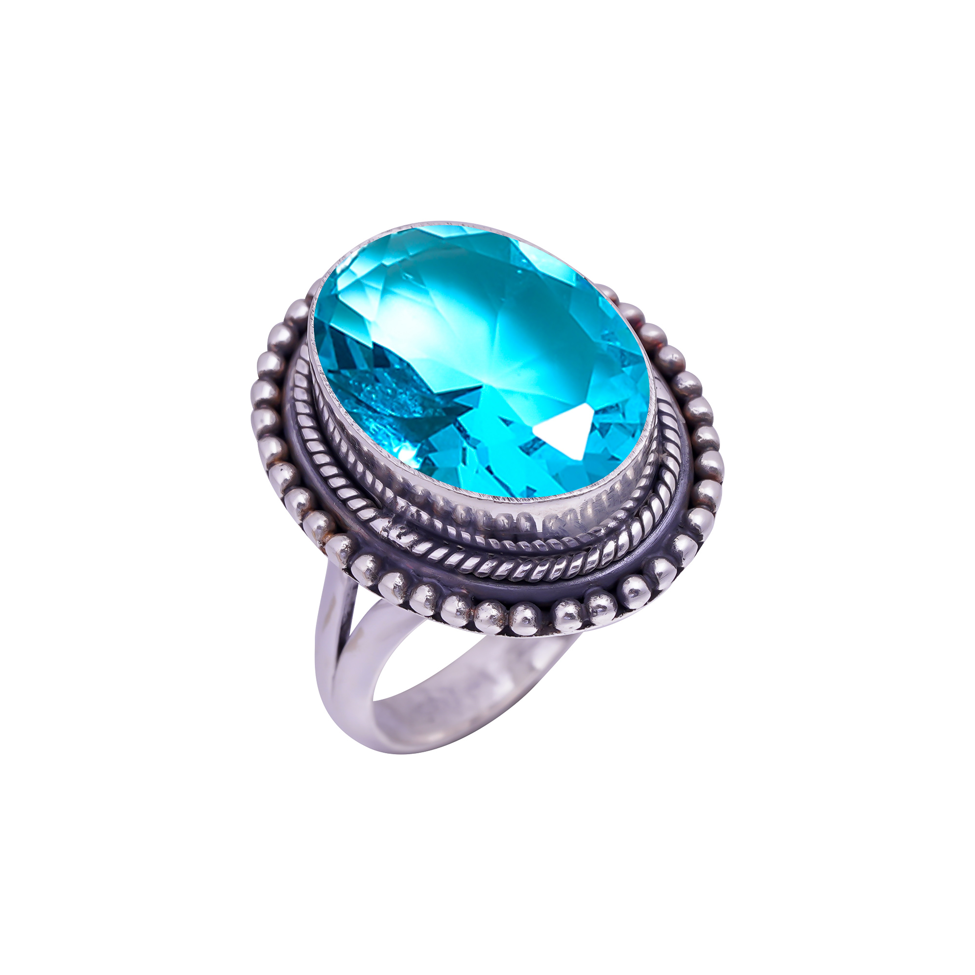 Blue Topaz - Simulated Gemstone 925 Sterling Silver Ring
