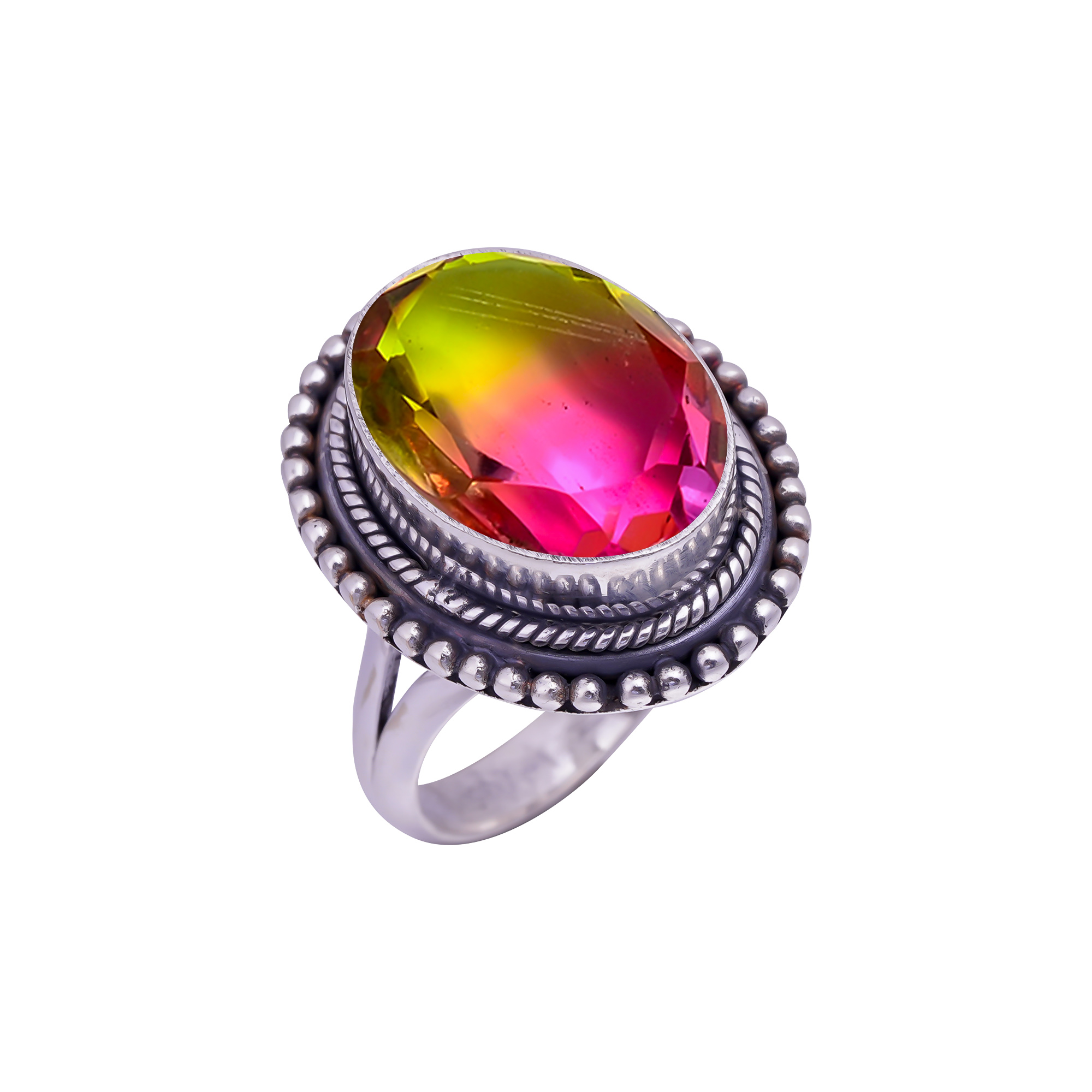 Bi-Colour Tourmaline - Simulated Gemstone 925 Sterling Silver Ring