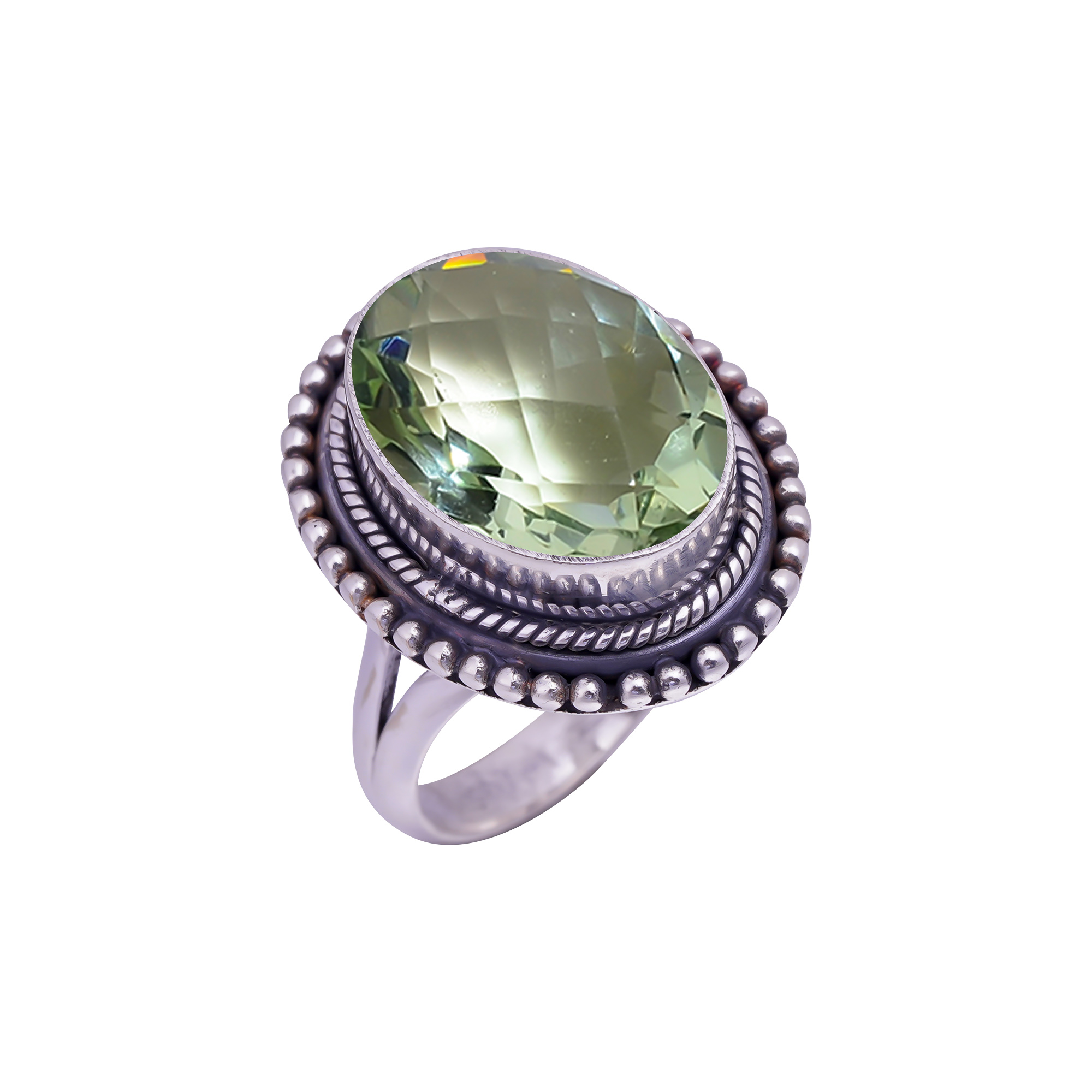 Green Amethyst - Simulated Gemstone 925 Sterling Silver Ring